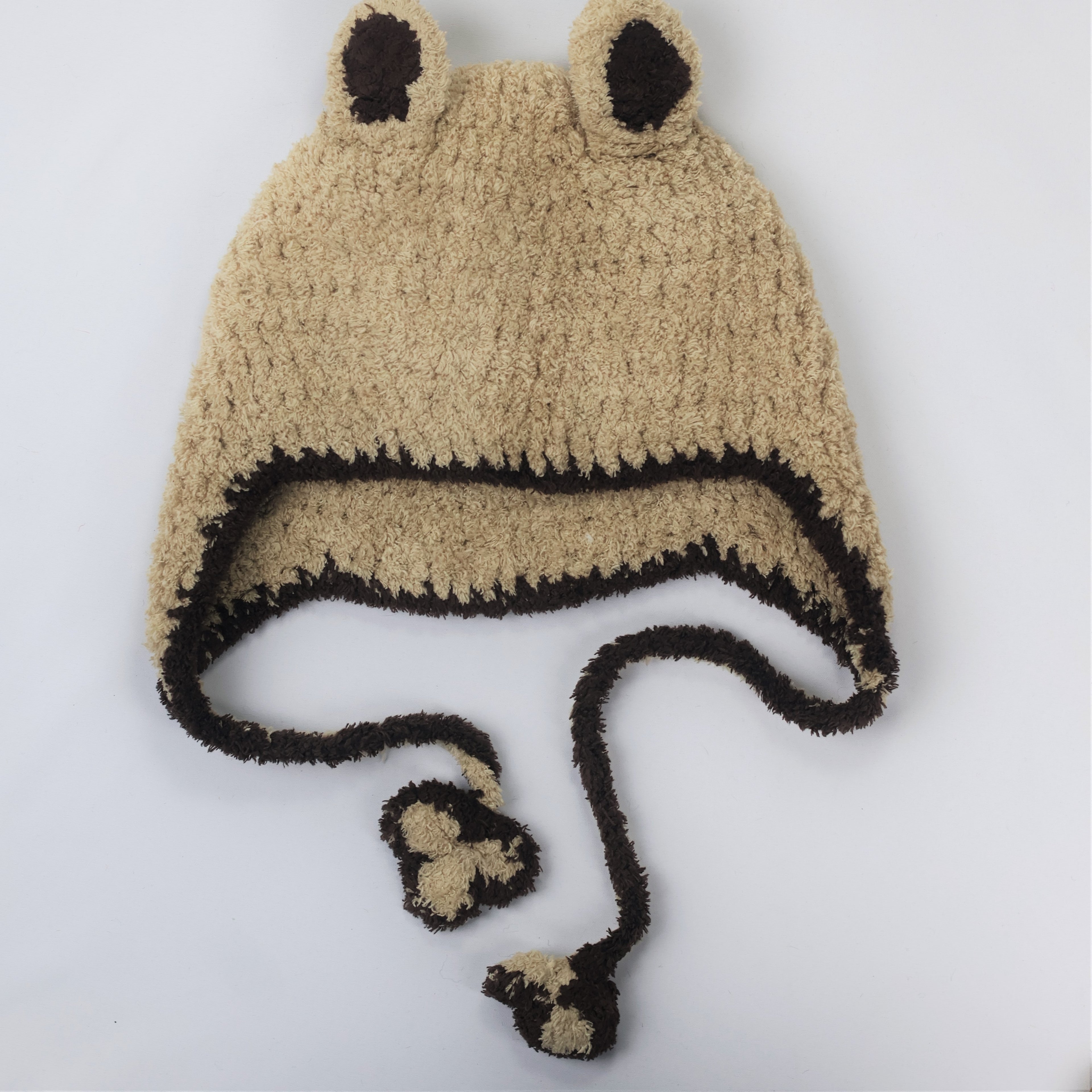 Cute Teddy Bear Fleece Cap with Ear Flaps & Flower Poms - Warm Kids Headwear