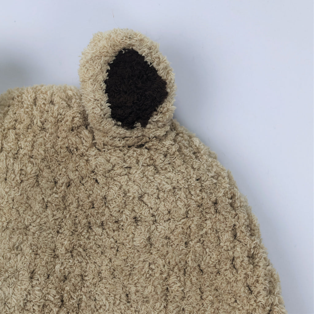 Cute Teddy Bear Fleece Cap with Ear Flaps & Flower Poms - Warm Kids Headwear