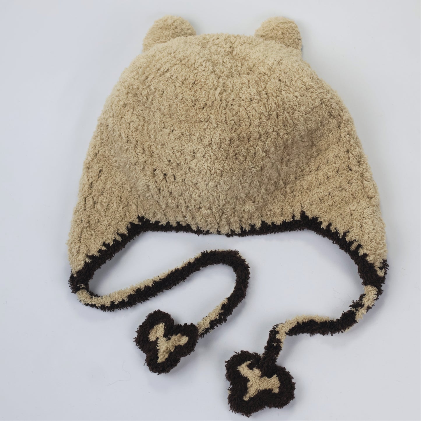 Cute Teddy Bear Fleece Cap with Ear Flaps & Flower Poms - Warm Kids Headwear