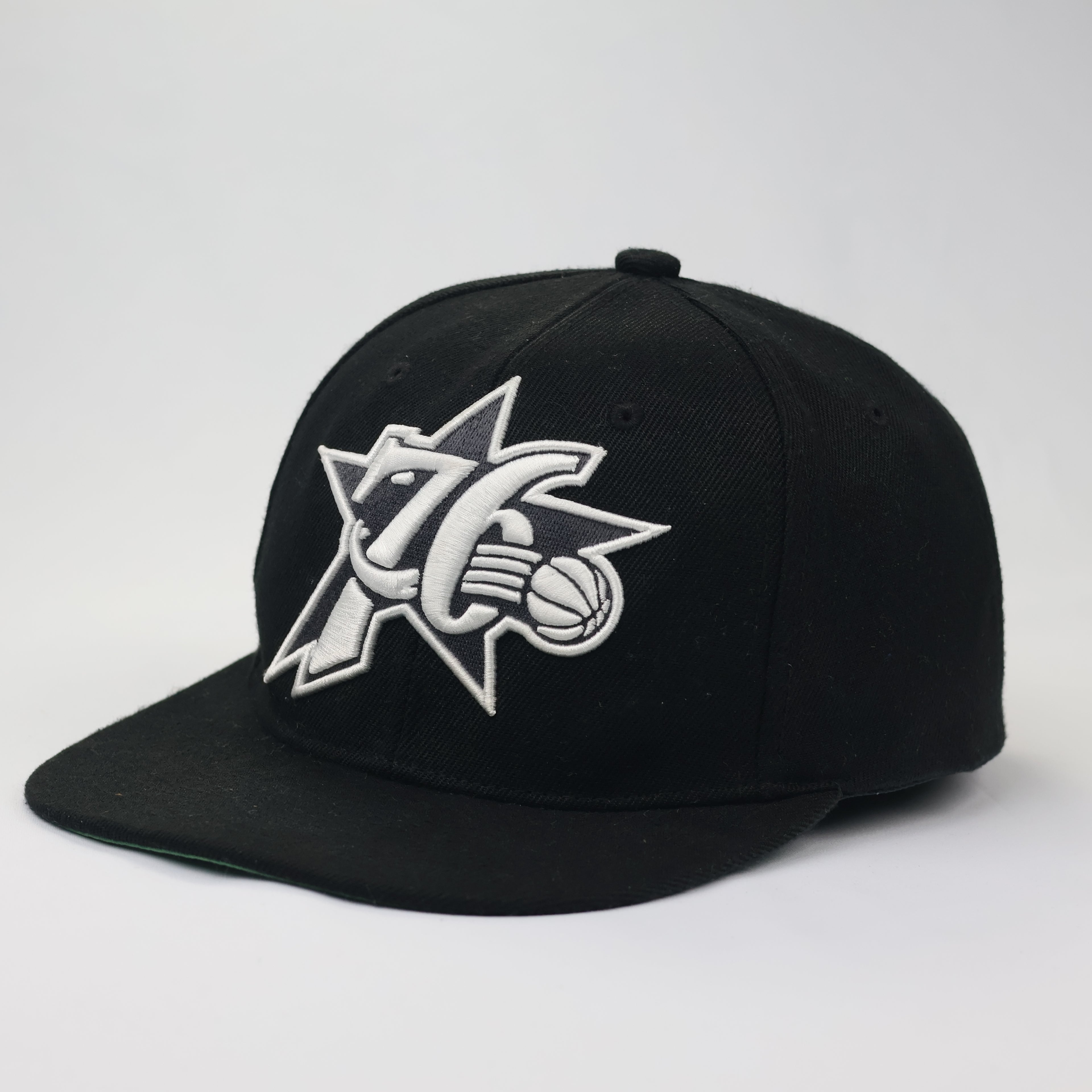 Vintage Style Philly 76ers Mitchell & Ness Hat - Black & Silver NBA Thrifted Snapback