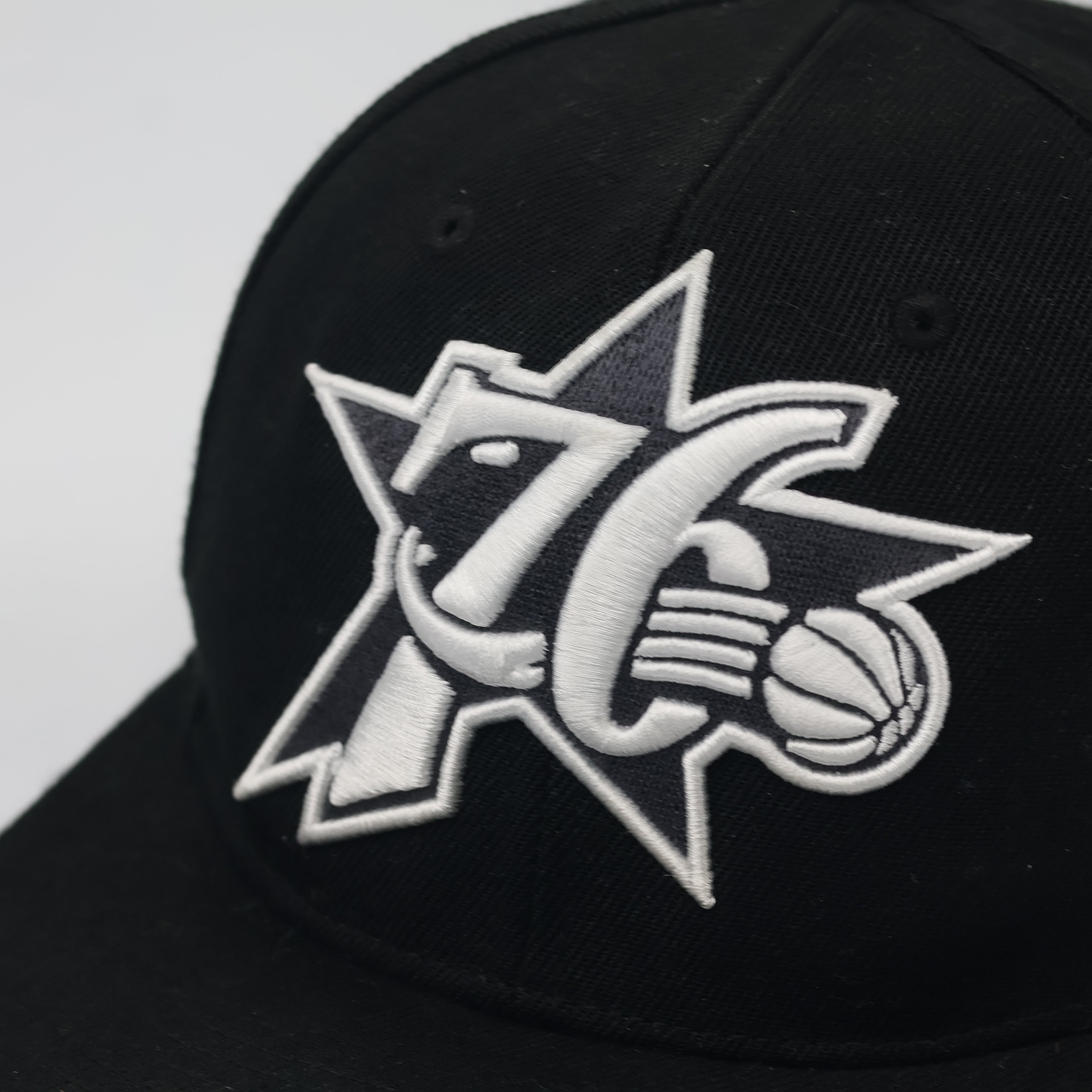 Vintage Style Philly 76ers Mitchell & Ness Hat - Black & Silver NBA Thrifted Snapback