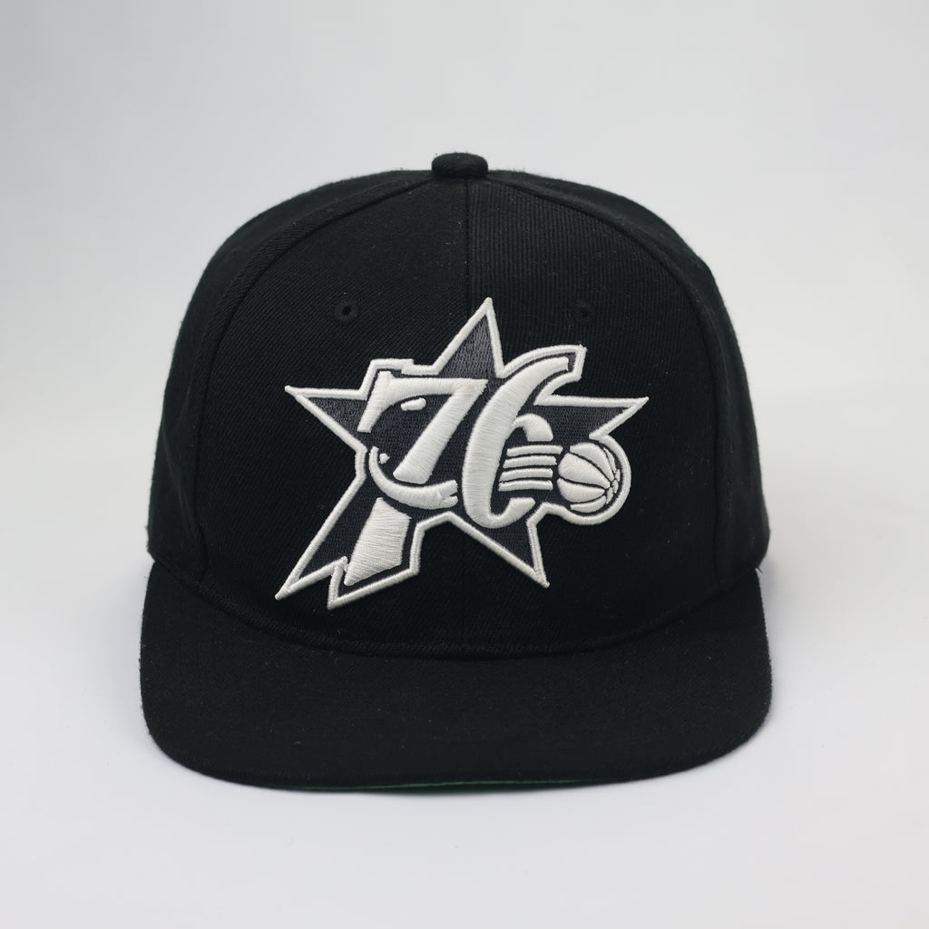 Vintage Style Philly 76ers Mitchell & Ness Hat - Black & Silver NBA Thrifted Snapback