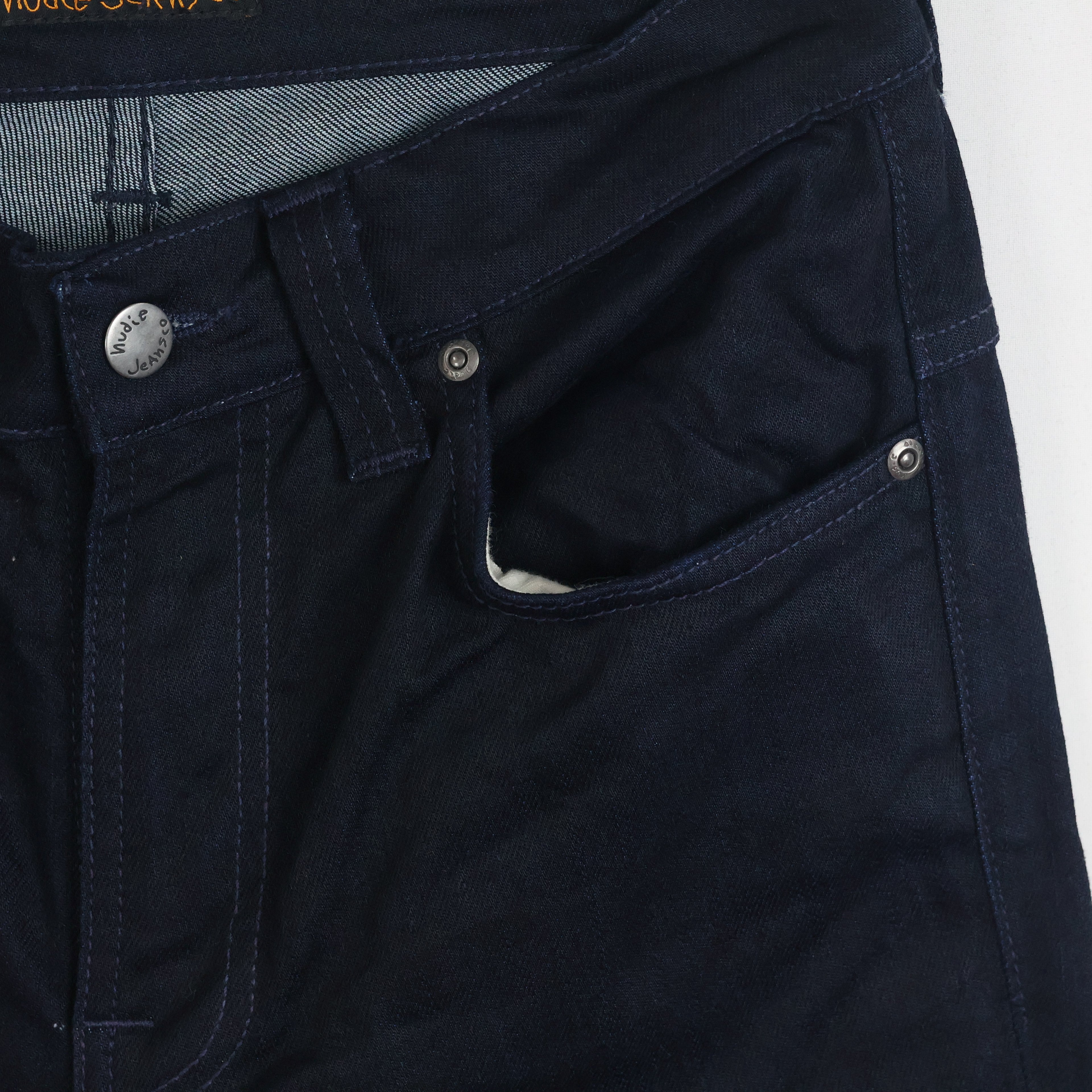 Thrifted Nudie Jeans Co Men's Deep Indigo Blue Slim Jeans Waist: 30-32/ J1010