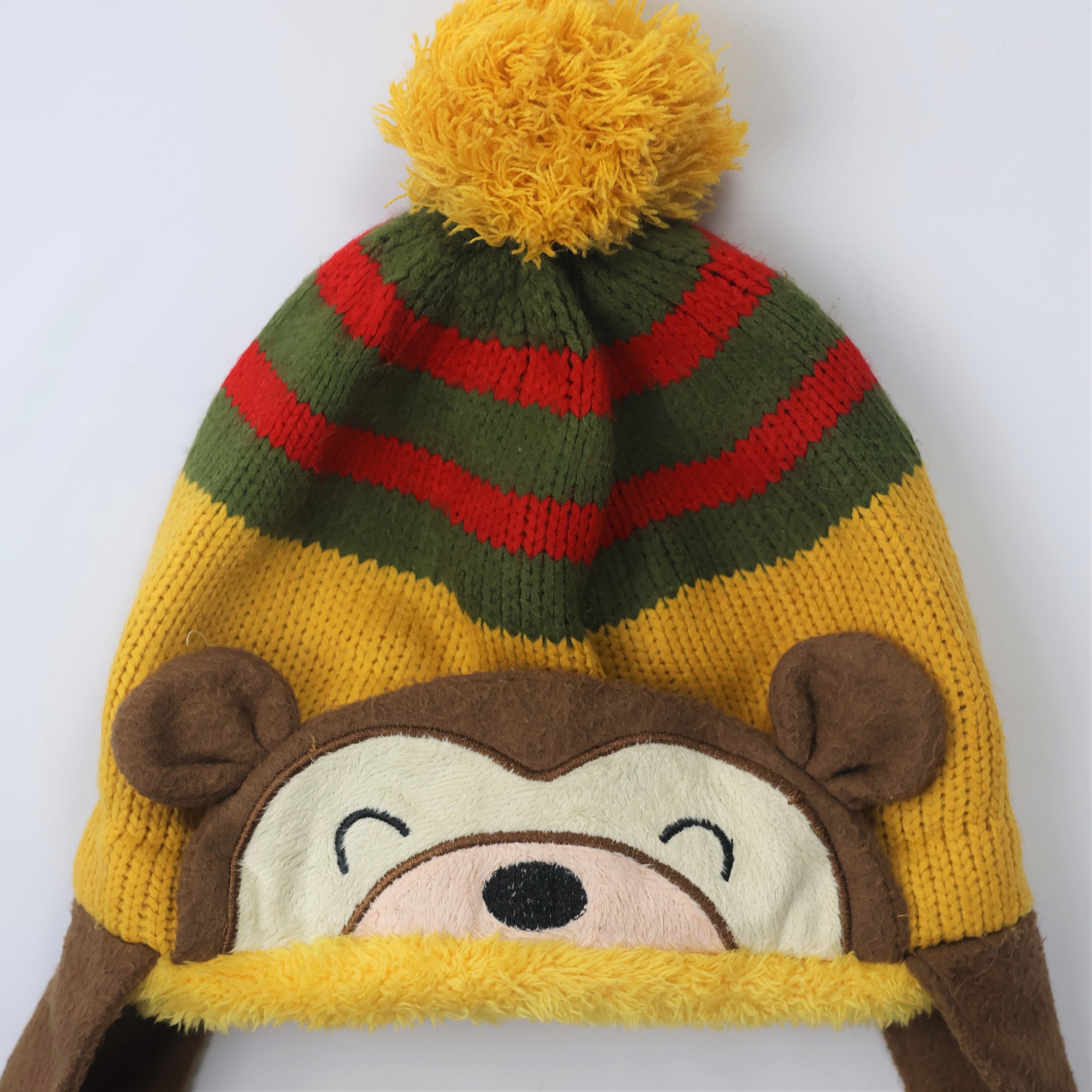 Malvina Fashion Baby Winter Warm Cap Hat Cartoon Monkey Striped Ball Ear Caps (Yellow)