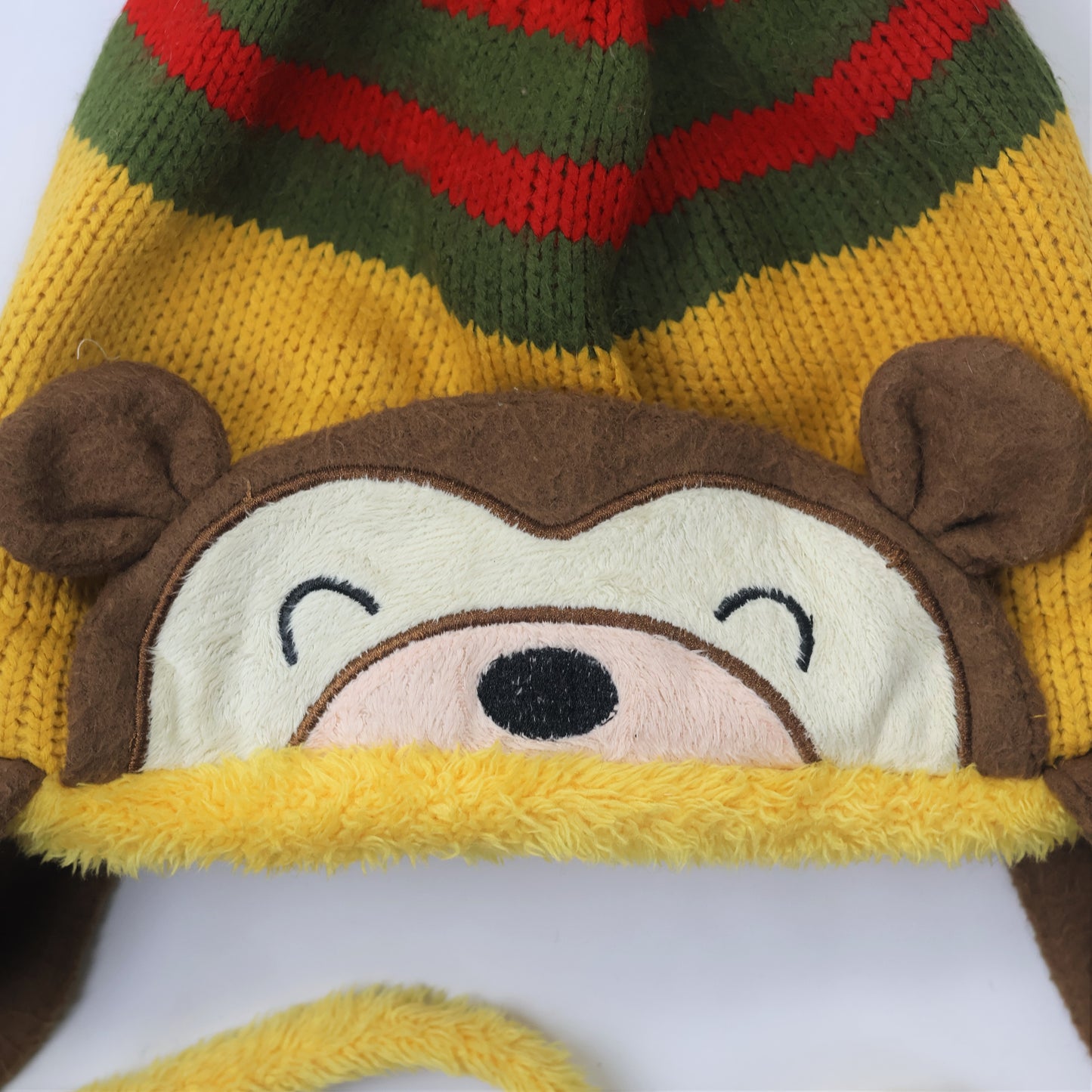 Malvina Fashion Baby Winter Warm Cap Hat Cartoon Monkey Striped Ball Ear Caps (Yellow)