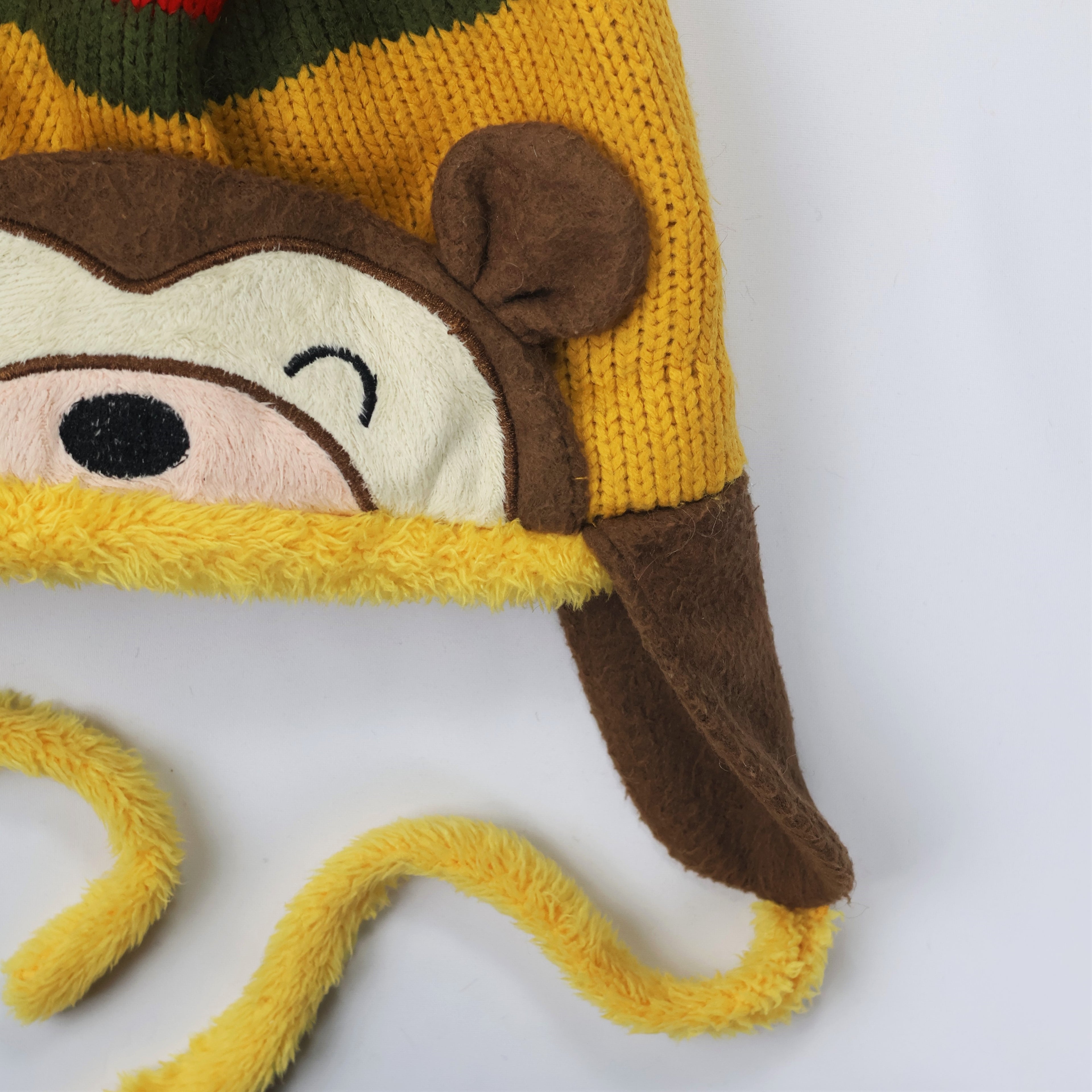 Malvina Fashion Baby Winter Warm Cap Hat Cartoon Monkey Striped Ball Ear Caps (Yellow)
