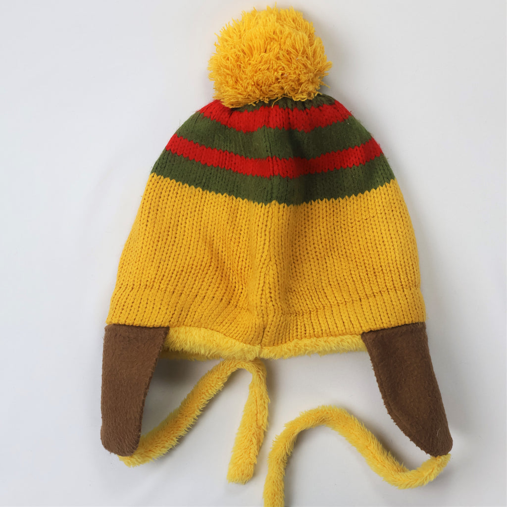 Malvina Fashion Baby Winter Warm Cap Hat Cartoon Monkey Striped Ball Ear Caps (Yellow)