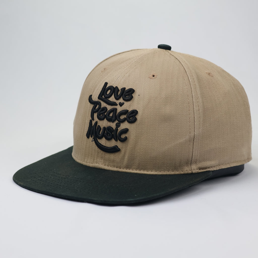 Love Peace Music Snapback - Tan & Black Two-Tone Streetwear Hat