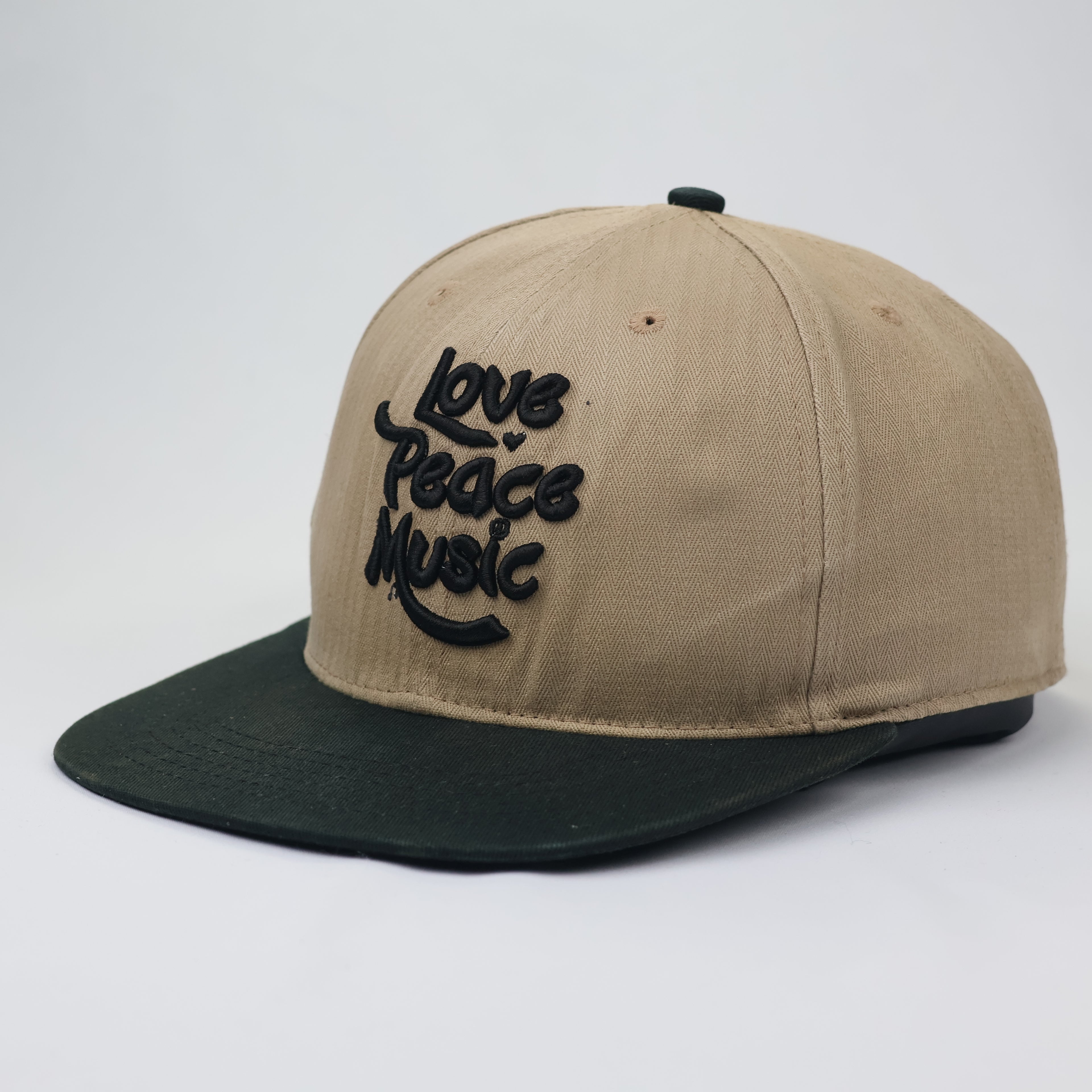 Love Peace Music Snapback - Tan & Black Two-Tone Streetwear Hat