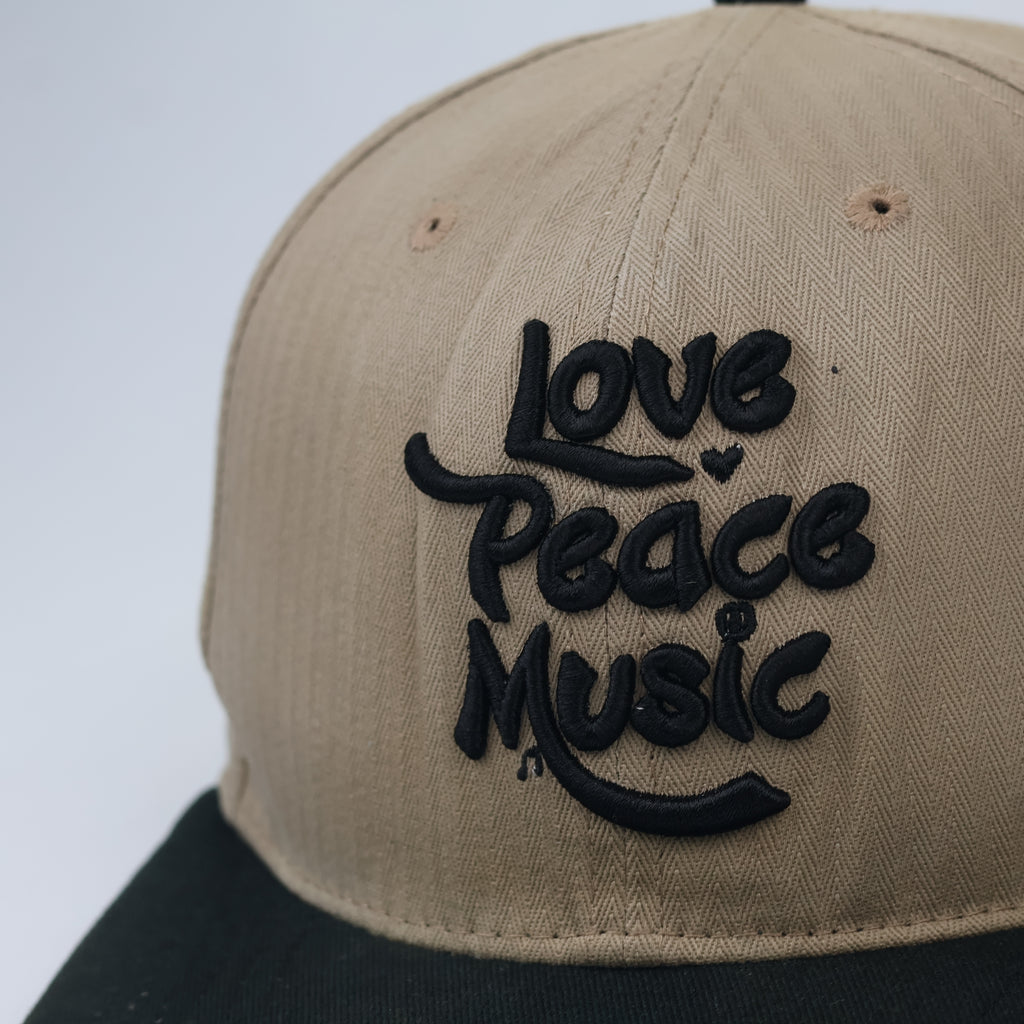Love Peace Music Snapback - Tan & Black Two-Tone Streetwear Hat