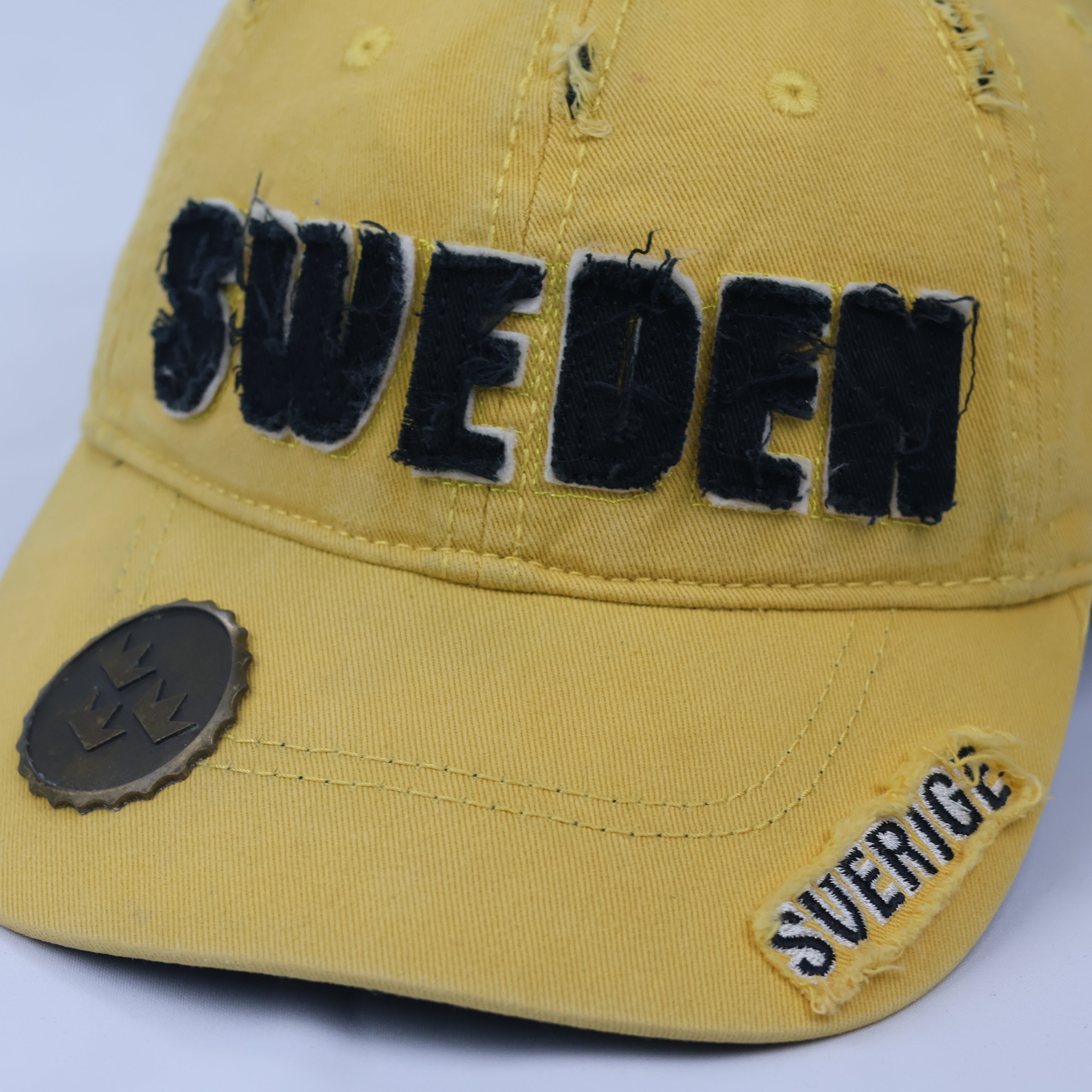Vintage Distressed Sweden "Sverige" Souvenir Cap - Yellow/Blue
