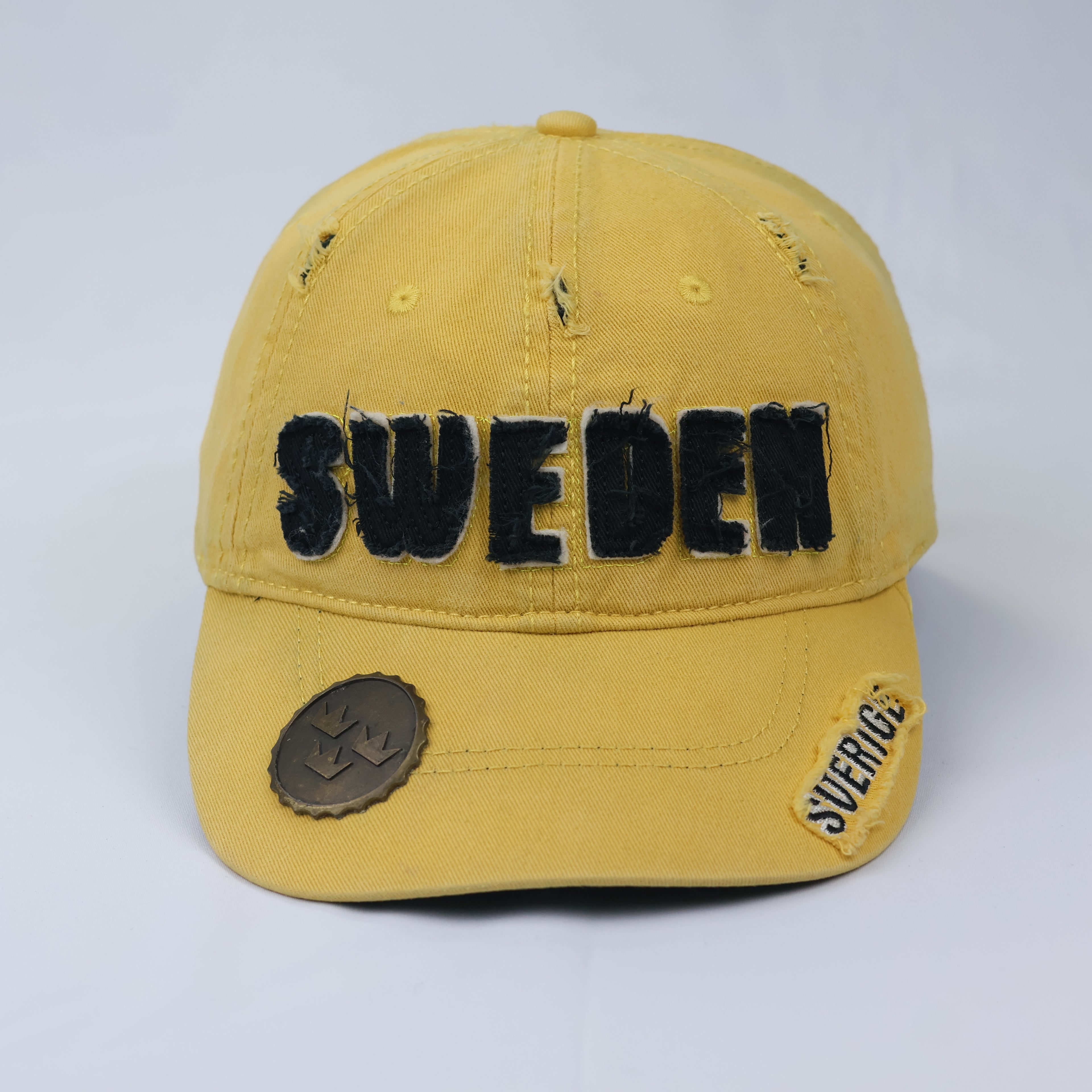 Vintage Distressed Sweden "Sverige" Souvenir Cap - Yellow/Blue