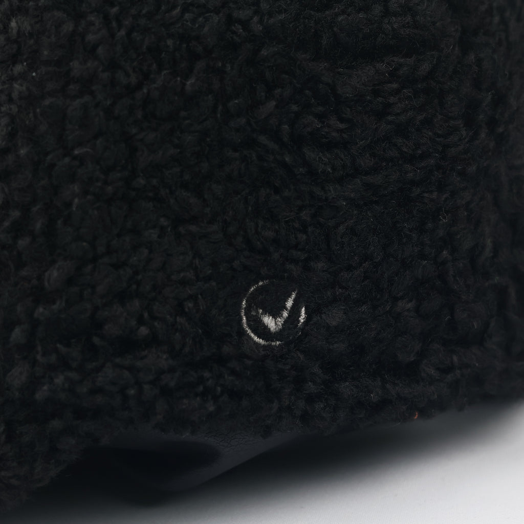 TNC Korea Sherpa Fleece Cap - Cozy Black Winter Hat with Leather Strap