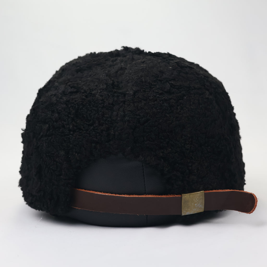 TNC Korea Sherpa Fleece Cap - Cozy Black Winter Hat with Leather Strap