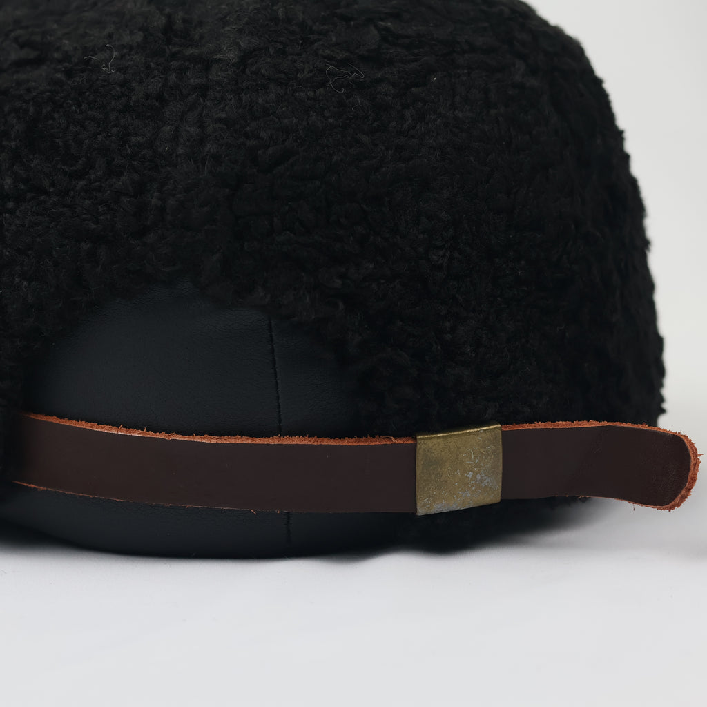 TNC Korea Sherpa Fleece Cap - Cozy Black Winter Hat with Leather Strap