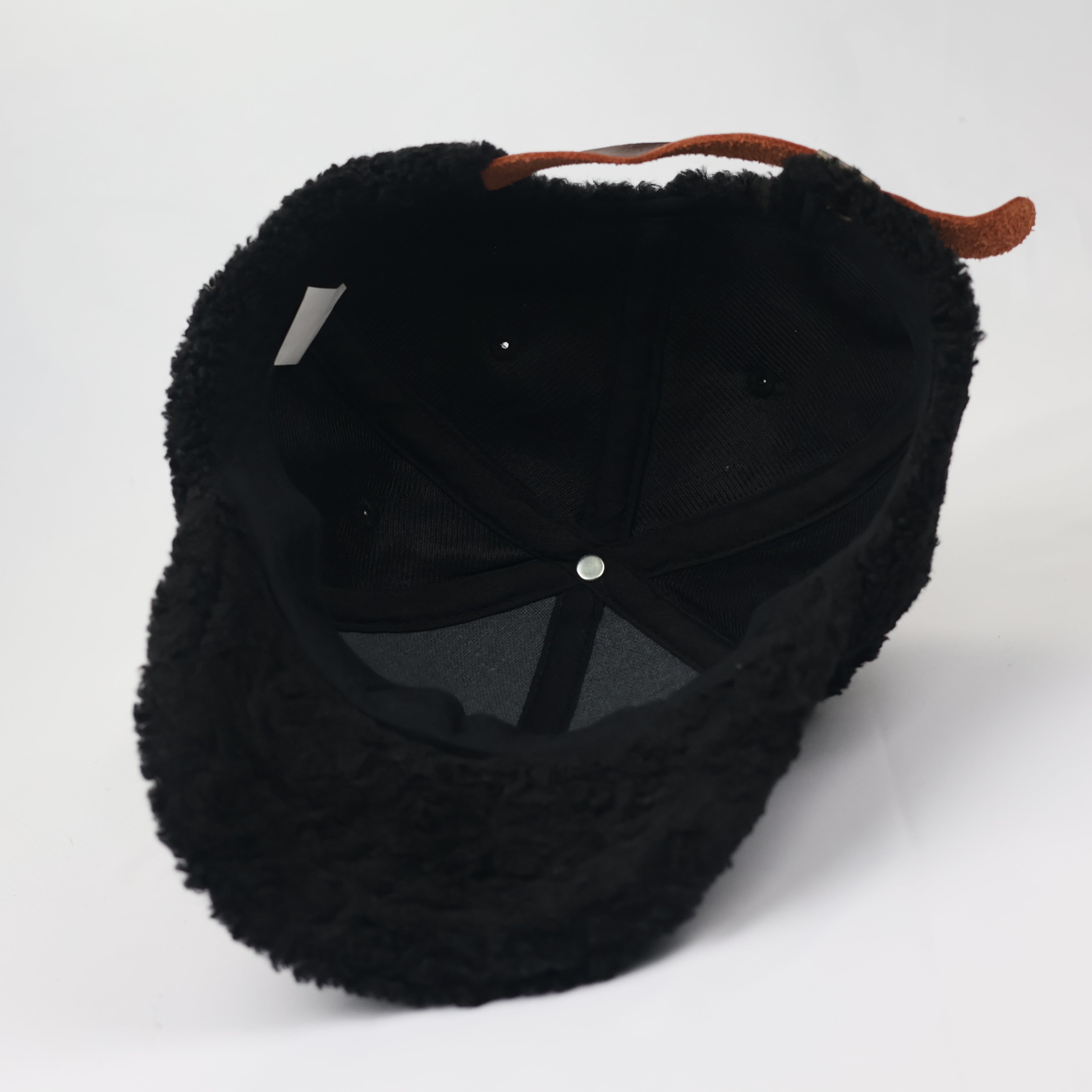 TNC Korea Sherpa Fleece Cap - Cozy Black Winter Hat with Leather Strap