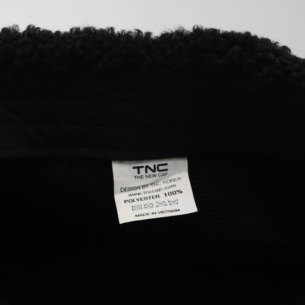 TNC Korea Sherpa Fleece Cap - Cozy Black Winter Hat with Leather Strap