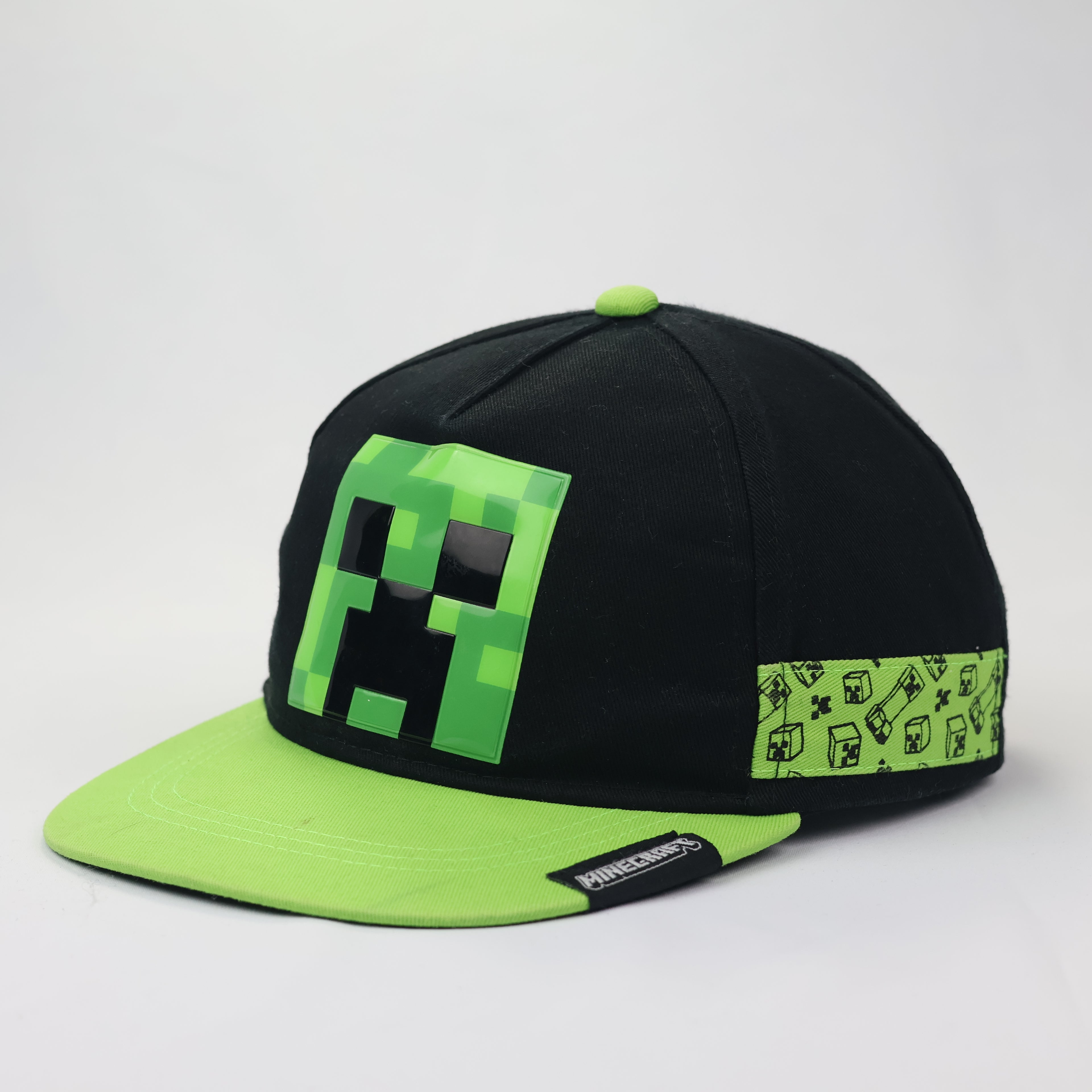 Official Minecraft Creeper Thrifted Snapback Hat – Black & Lime Green