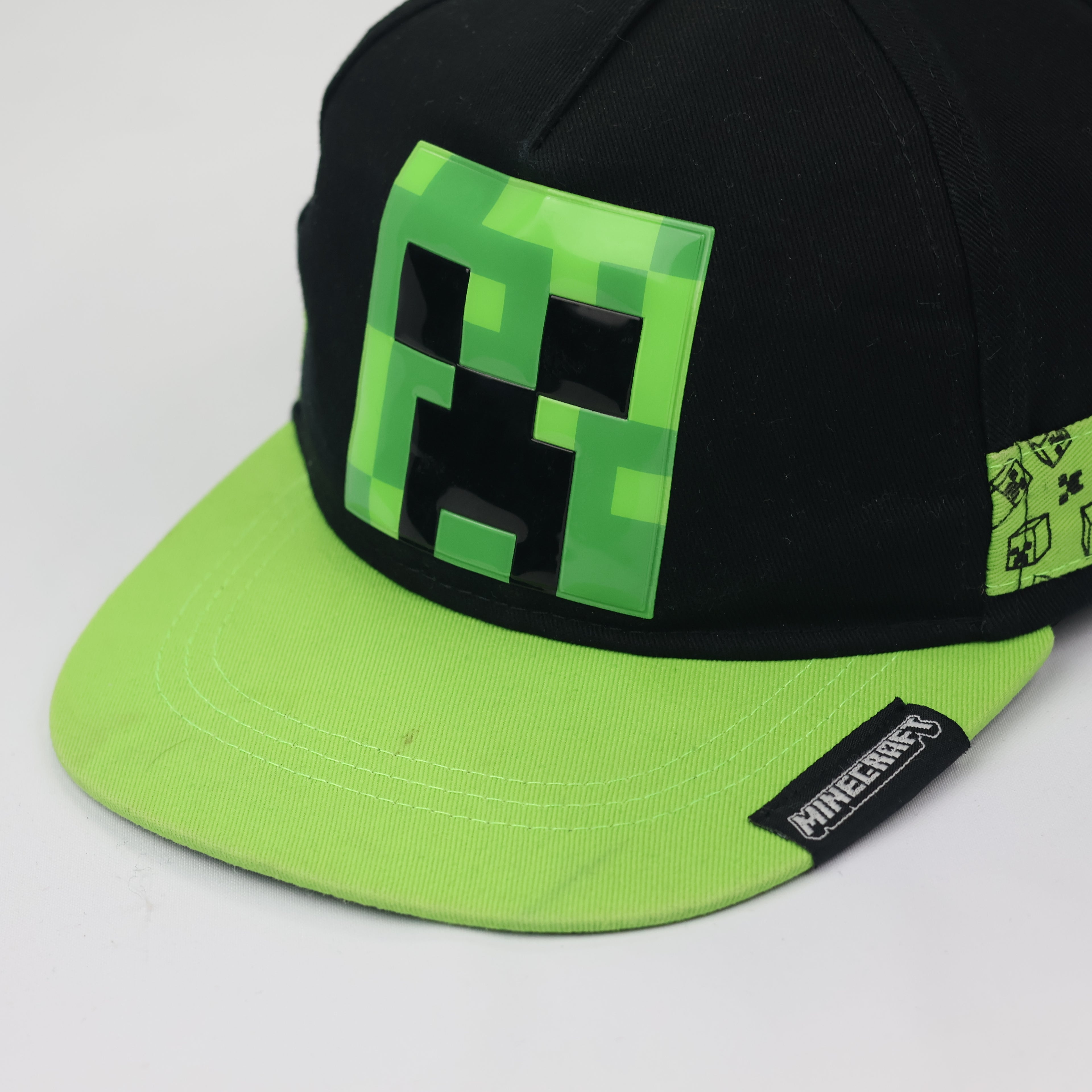 Official Minecraft Creeper Thrifted Snapback Hat – Black & Lime Green