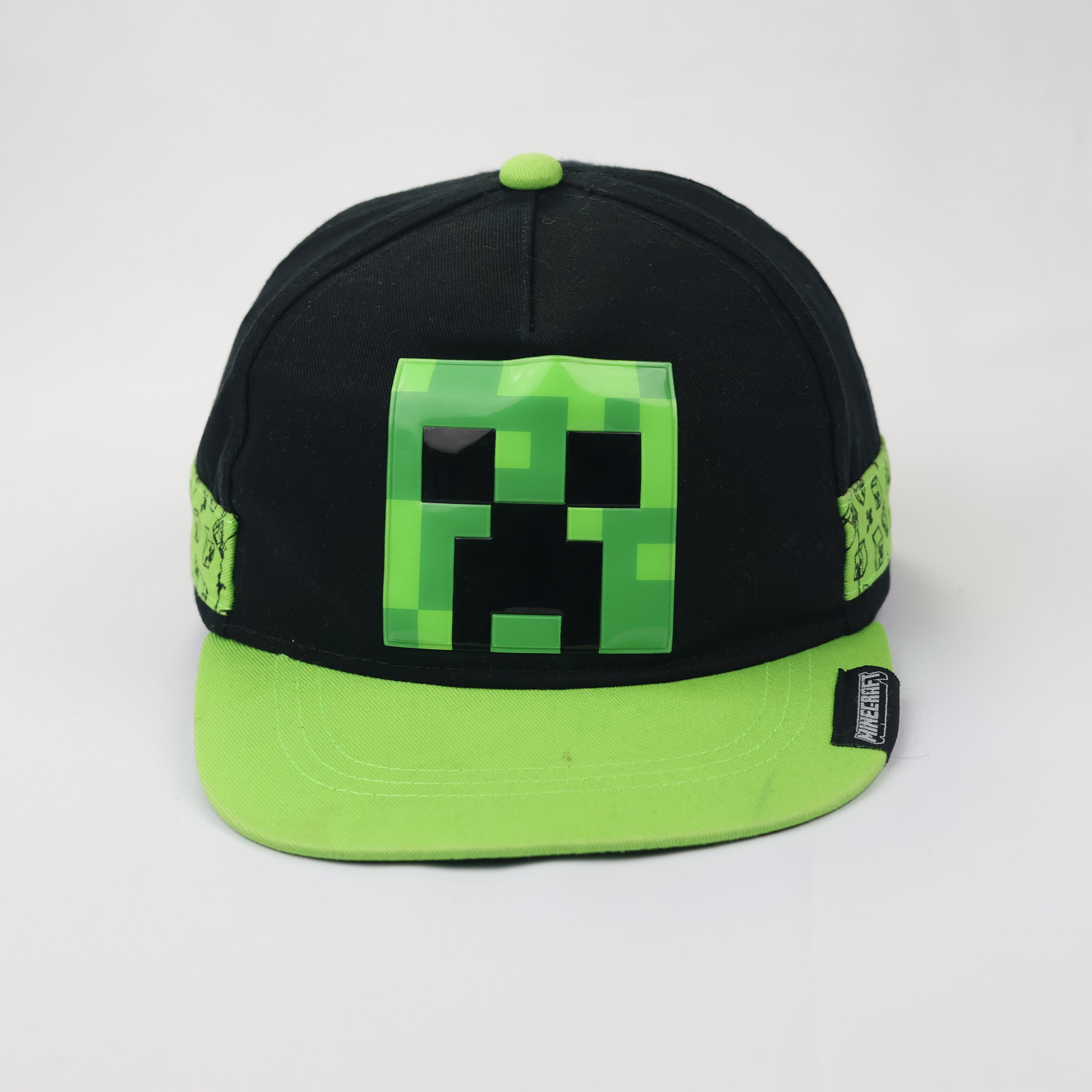 Official Minecraft Creeper Thrifted Snapback Hat – Black & Lime Green