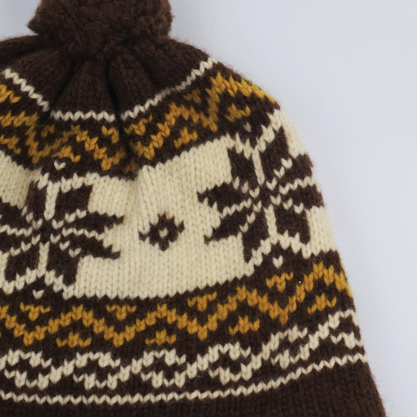 Unionbay Fair Isle Knit Earflap Beanie with Pom Pom - Brown & Mustard