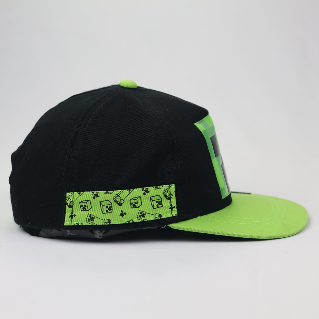 Official Minecraft Creeper Thrifted Snapback Hat – Black & Lime Green