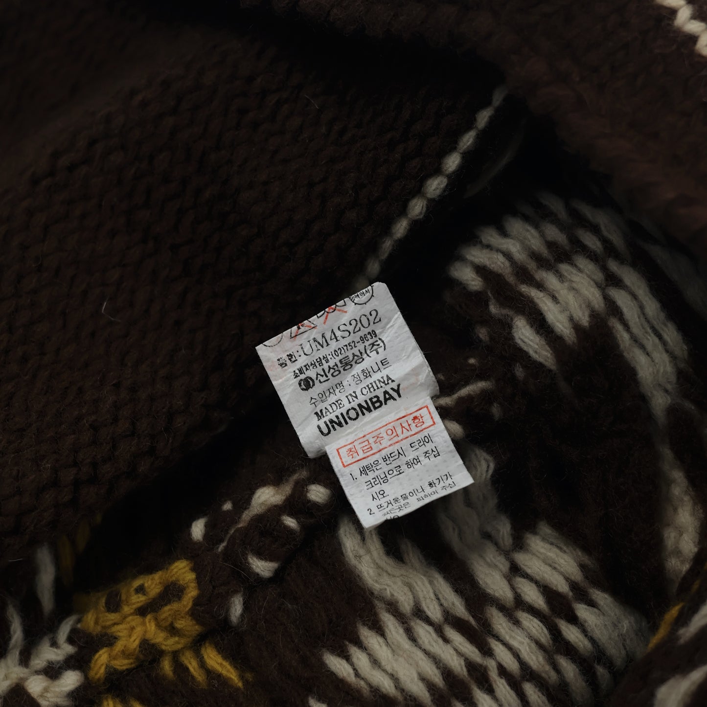 Unionbay Fair Isle Knit Earflap Beanie with Pom Pom - Brown & Mustard