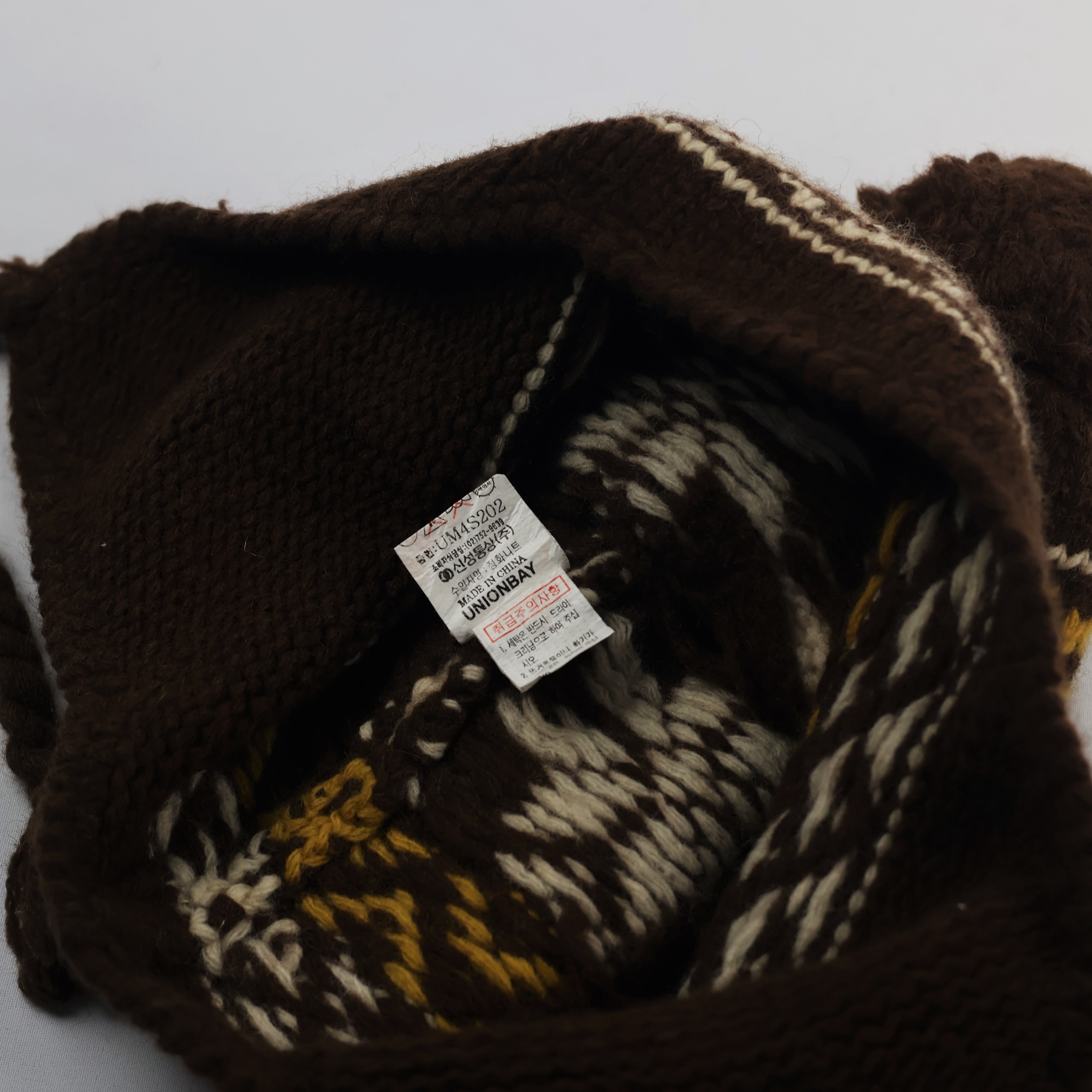Unionbay Fair Isle Knit Earflap Beanie with Pom Pom - Brown & Mustard