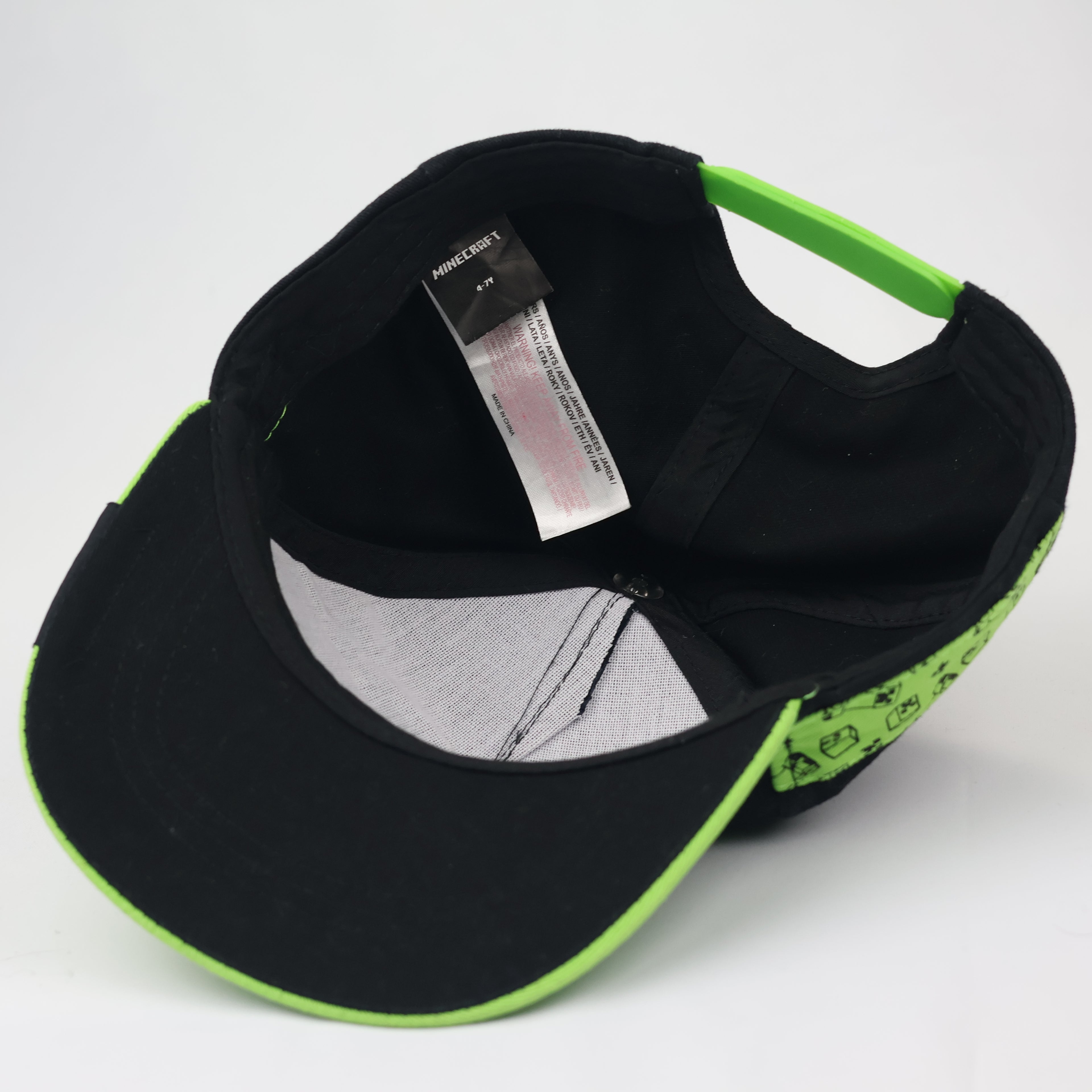 Official Minecraft Creeper Thrifted Snapback Hat – Black & Lime Green