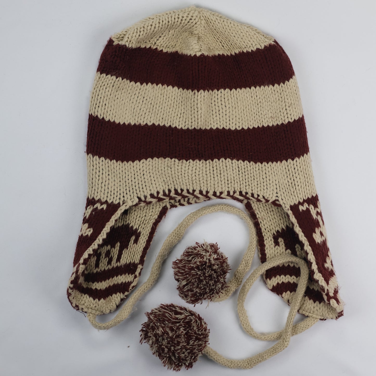 Adult Unisex Winter Beanie - Warm Knit Hat Red & Brown