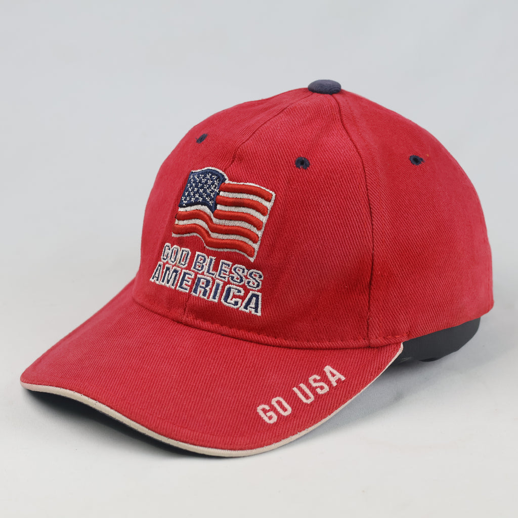 Thrifted God Bless America Red Embroidered USA Flag Dad Hat (56 cm) | 10717