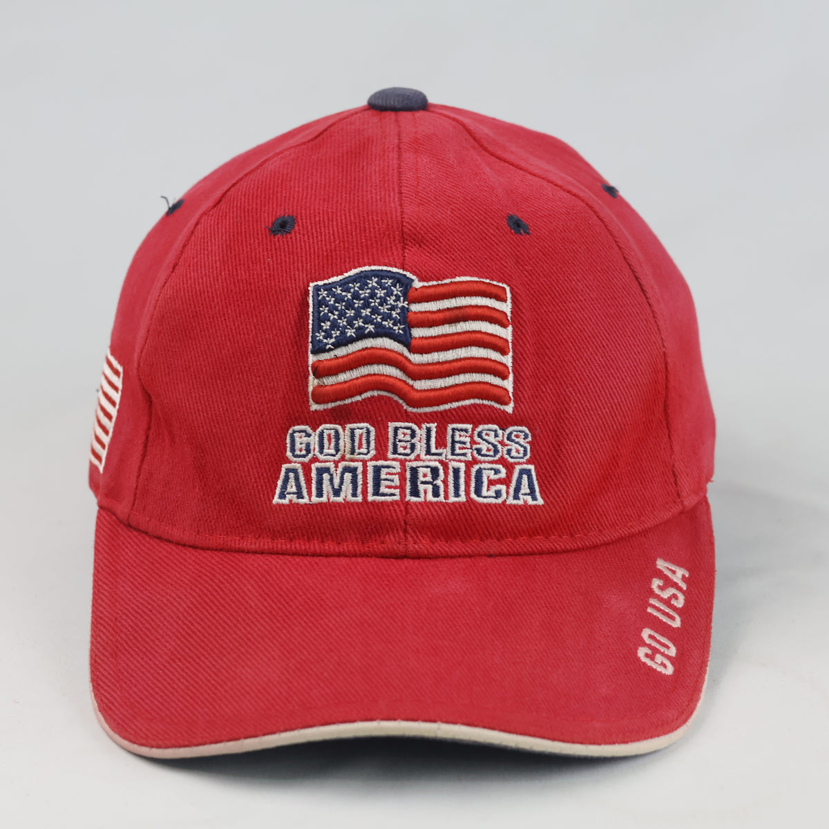 Thrifted God Bless America Red Embroidered USA Flag Dad Hat (56 cm) | 10717