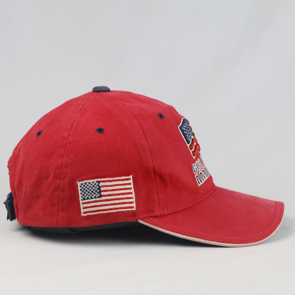 Thrifted God Bless America Red Embroidered USA Flag Dad Hat (56 cm) | 10717