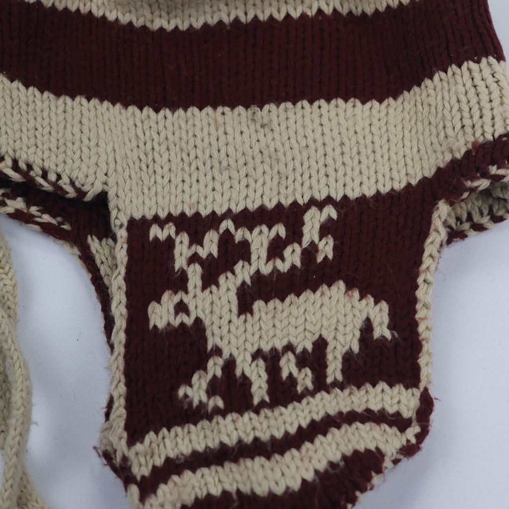 Adult Unisex Winter Beanie - Warm Knit Hat Red & Brown