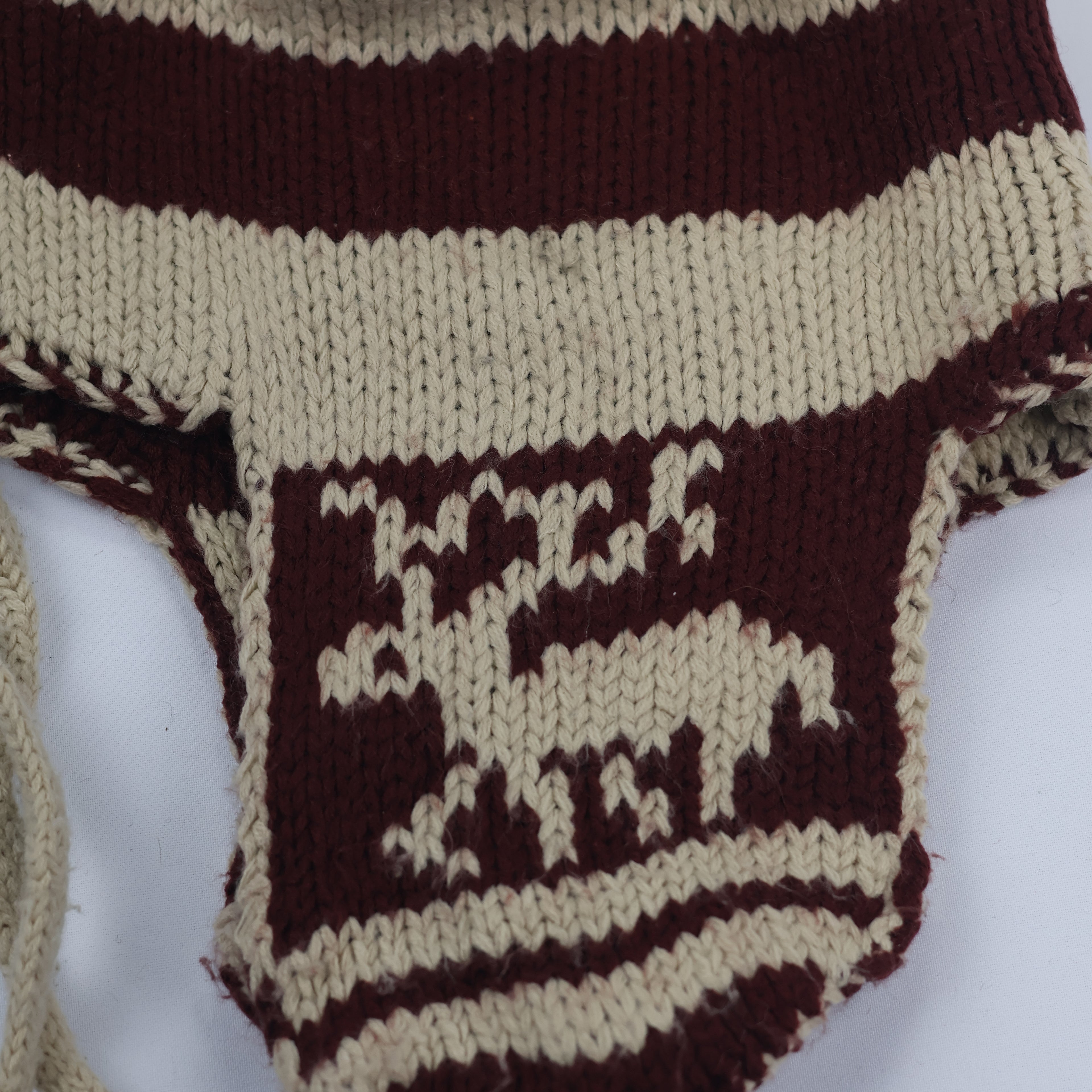 Adult Unisex Winter Beanie - Warm Knit Hat Red & Brown