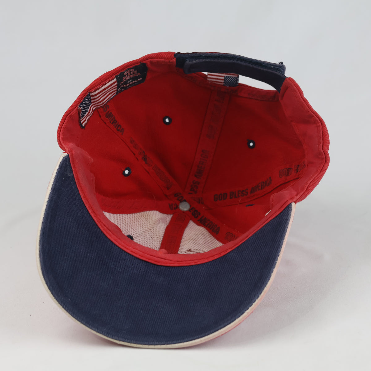 Thrifted God Bless America Red Embroidered USA Flag Dad Hat (56 cm) | 10717