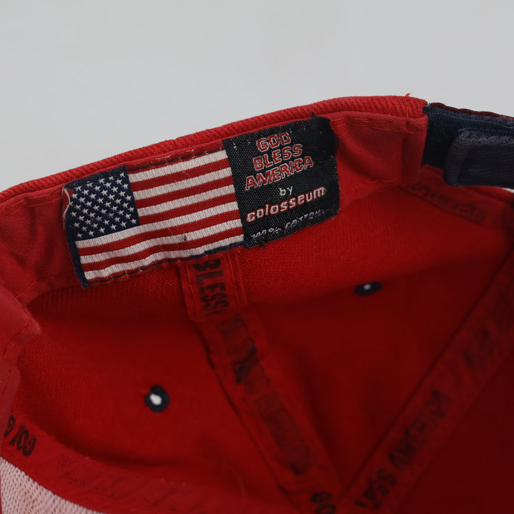 Thrifted God Bless America Red Embroidered USA Flag Dad Hat (56 cm) | 10717