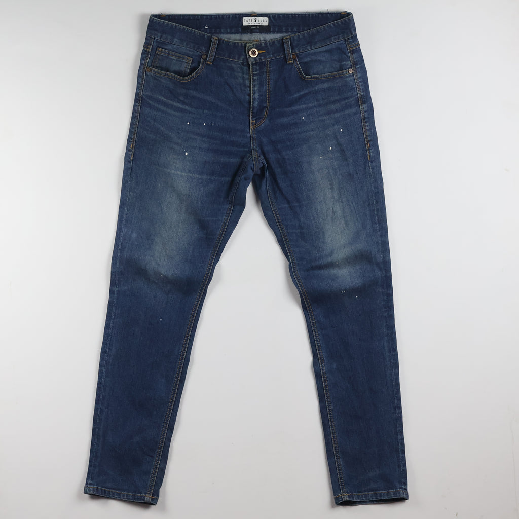 Thrifted Tate Like Men's Distressed Skinny Blue Jeans 34 Waist/ J1018