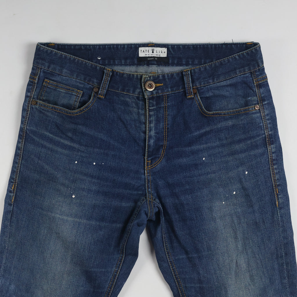 Thrifted Tate Like Men's Distressed Skinny Blue Jeans 34 Waist/ J1018