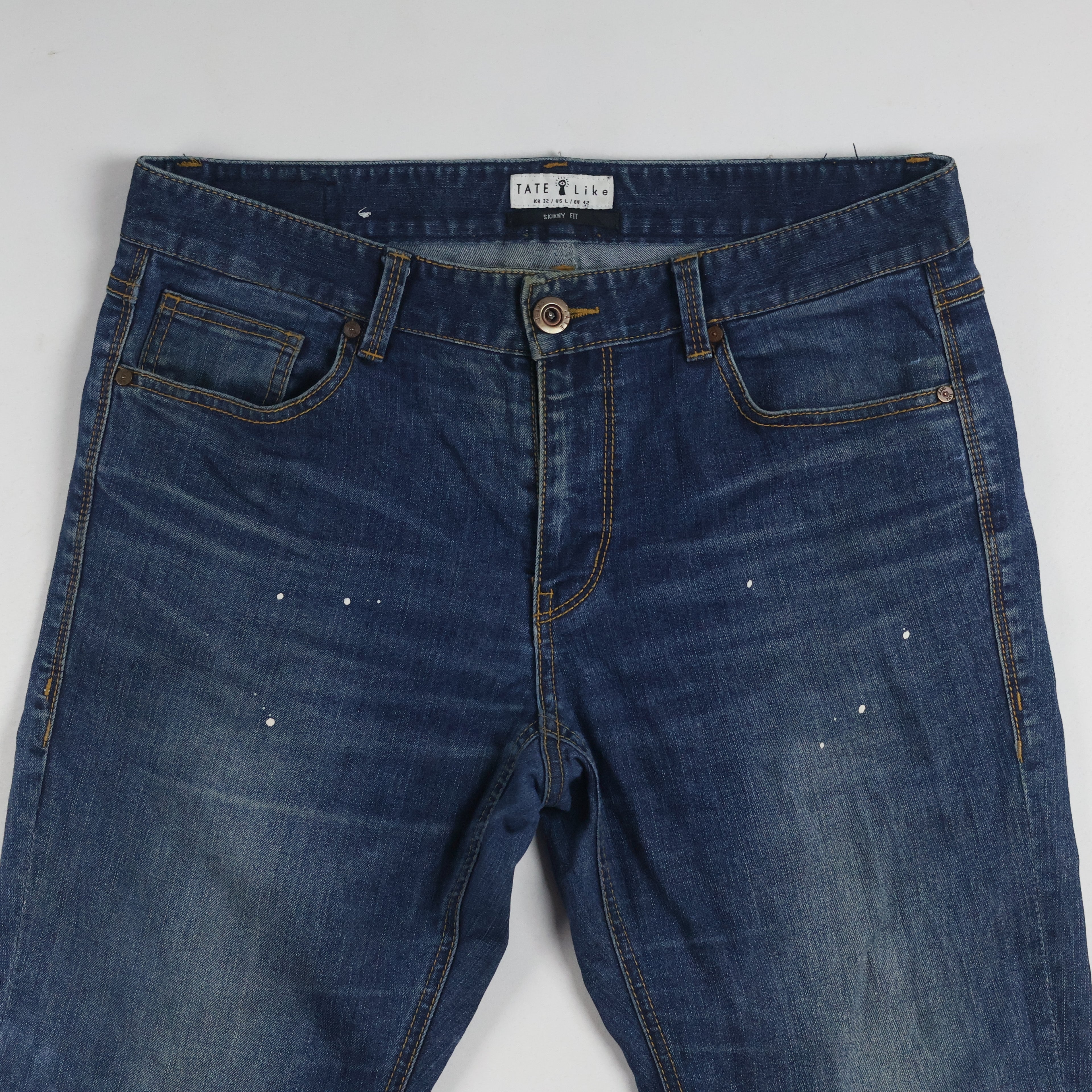 Thrifted Tate Like Men's Distressed Skinny Blue Jeans 34 Waist/ J1018