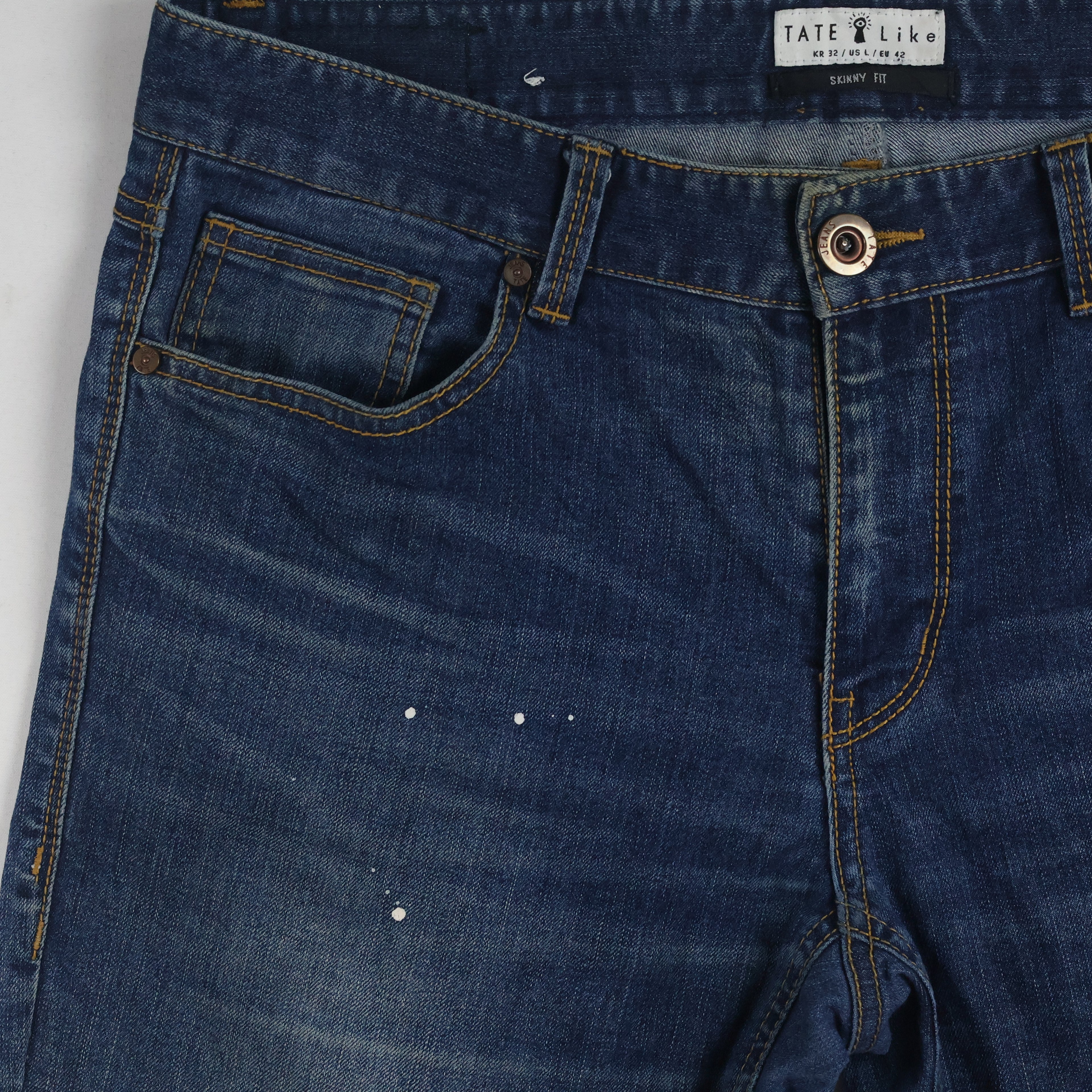 Thrifted Tate Like Men's Distressed Skinny Blue Jeans 34 Waist/ J1018