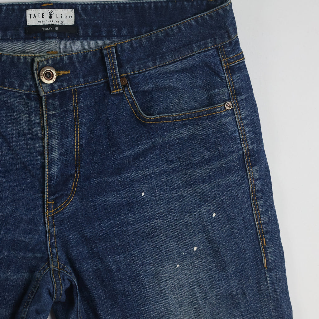 Thrifted Tate Like Men's Distressed Skinny Blue Jeans 34 Waist/ J1018