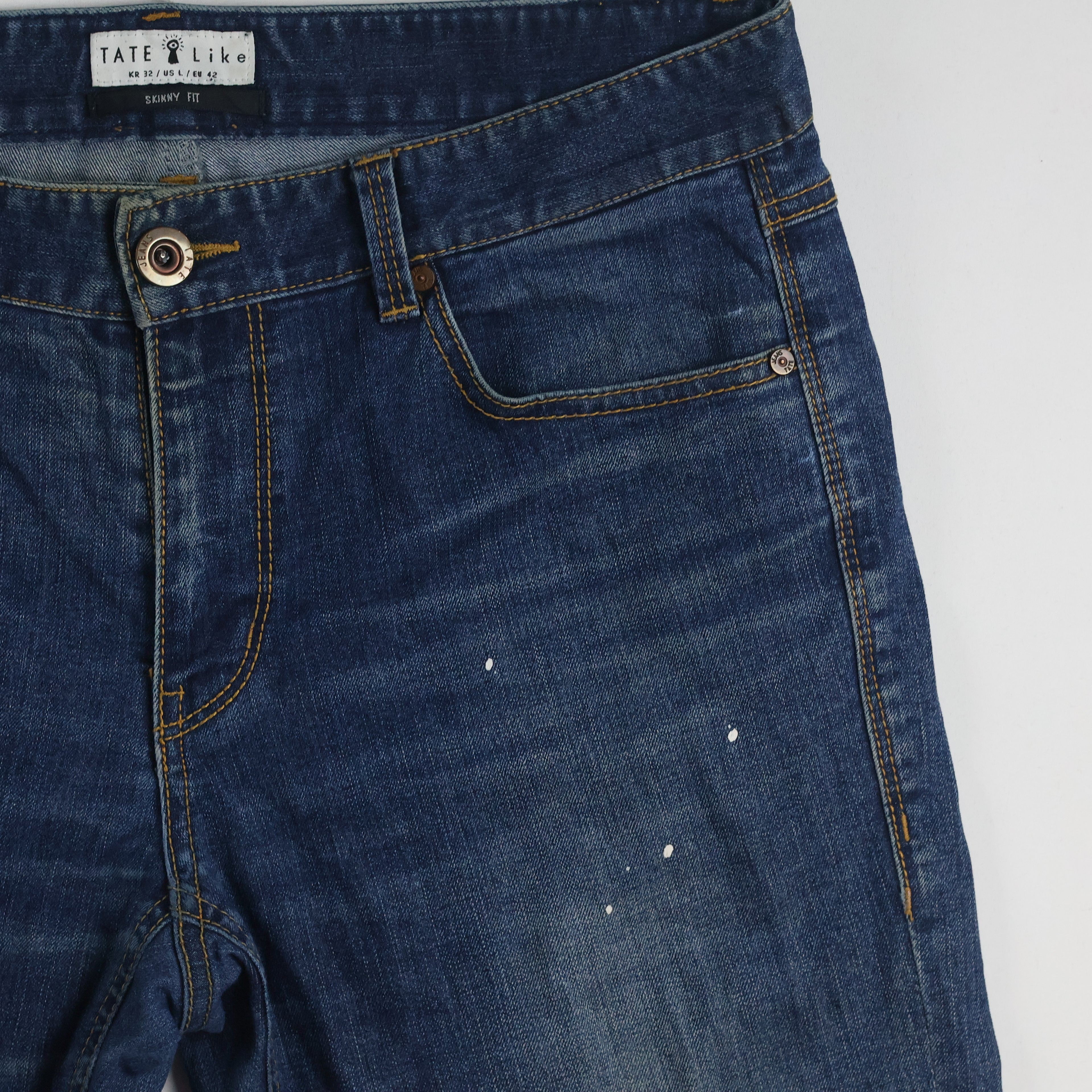 Thrifted Tate Like Men's Distressed Skinny Blue Jeans 34 Waist/ J1018