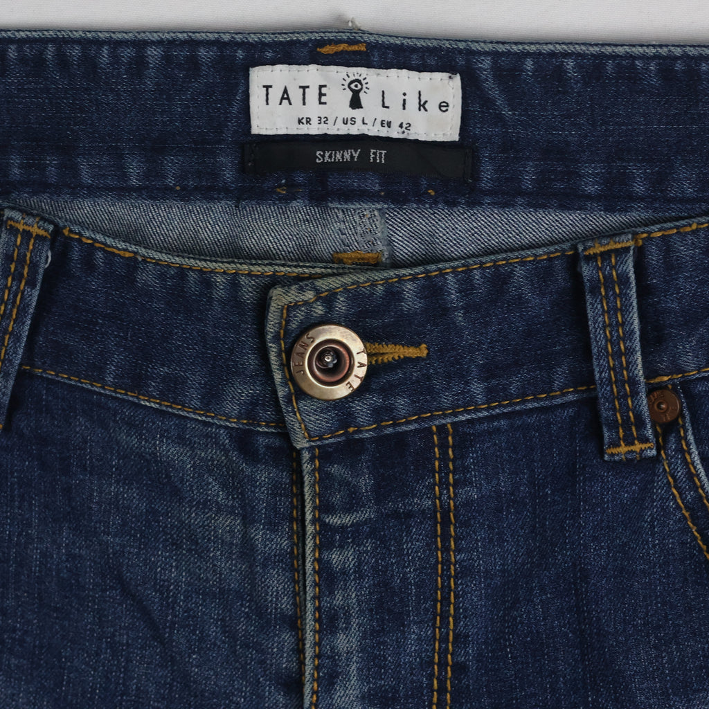 Thrifted Tate Like Men's Distressed Skinny Blue Jeans 34 Waist/ J1018