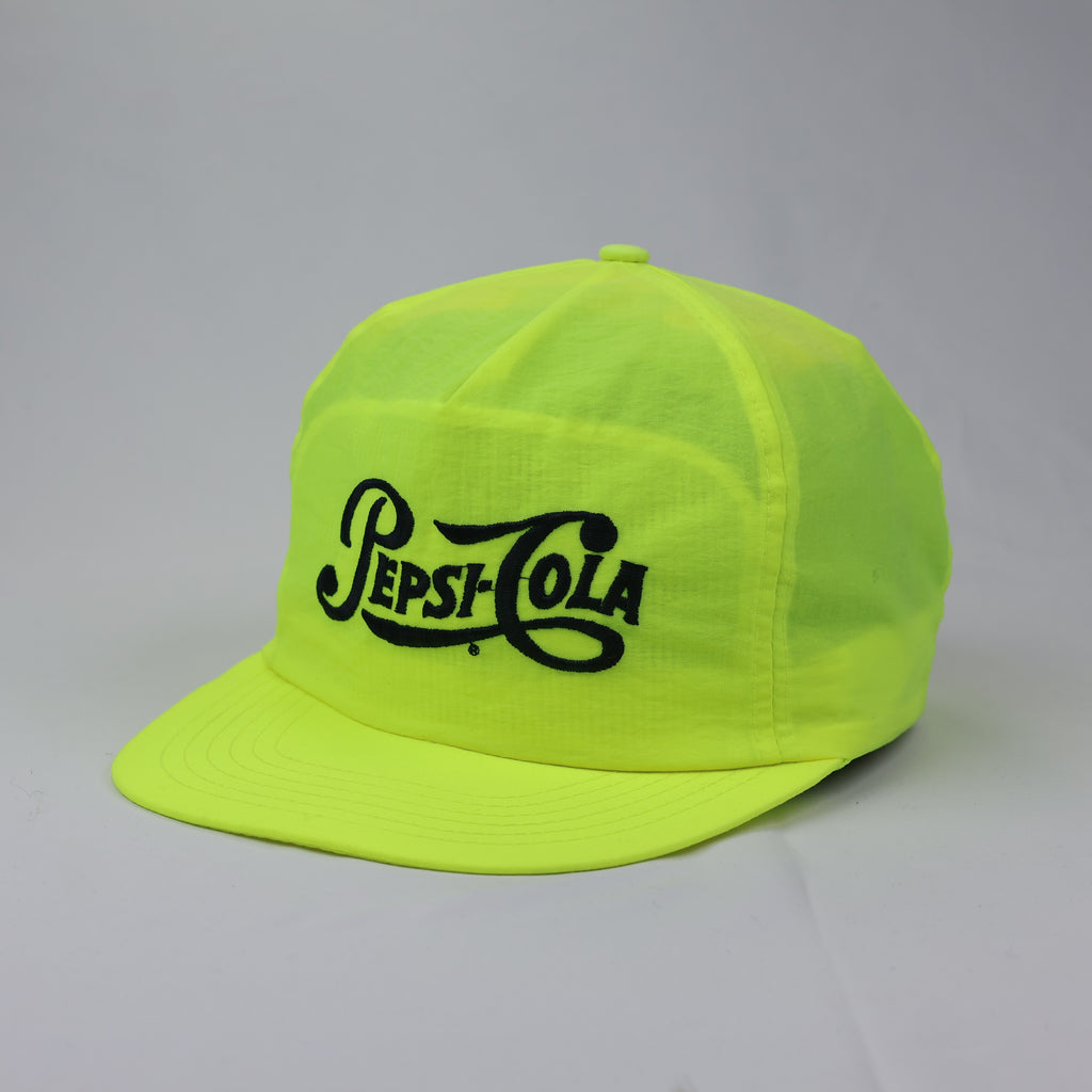 Neon Yellow Pepsi-Cola Embroidered Nylon Thrifted Hat – Classic 5-Panel Cap