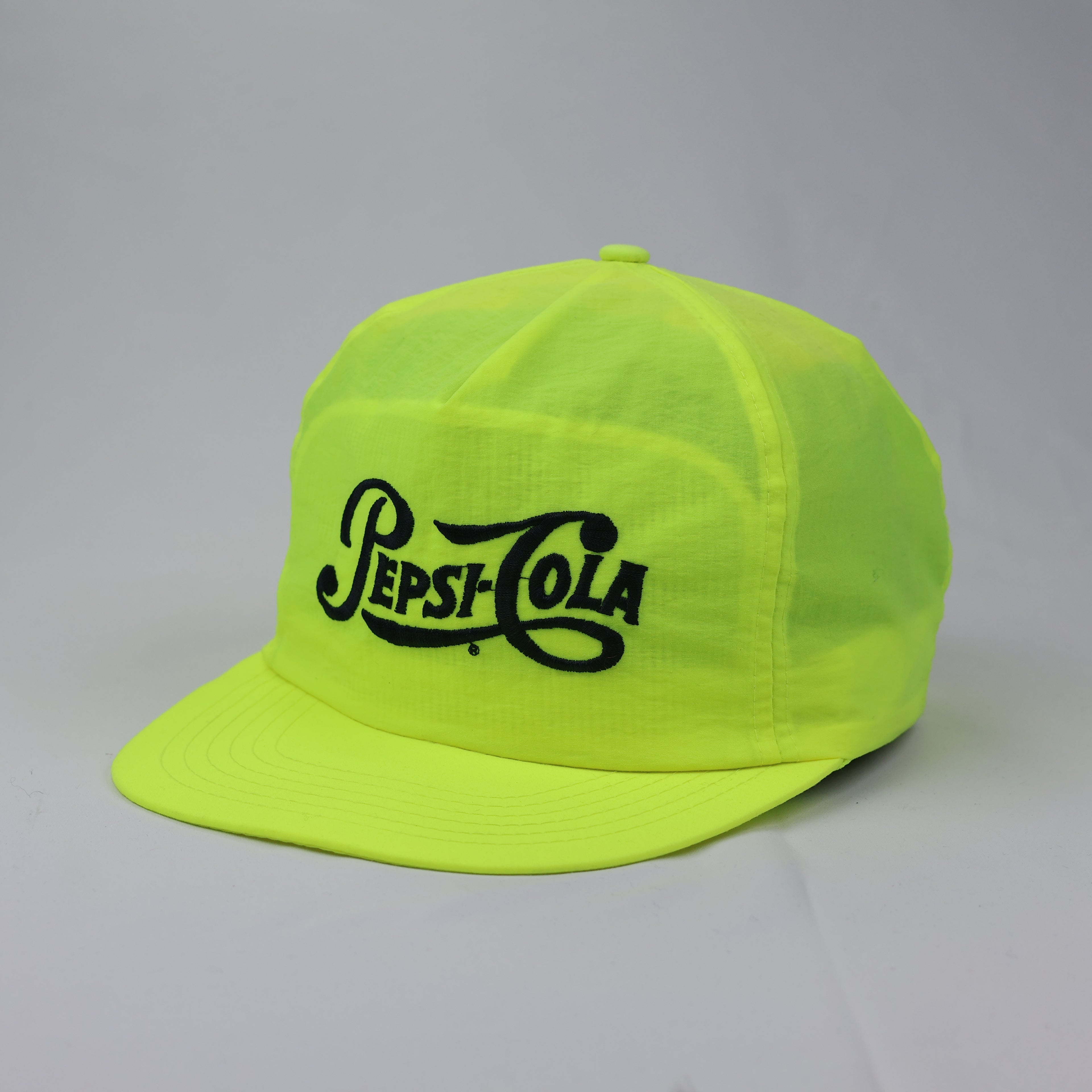 Neon Yellow Pepsi-Cola Embroidered Nylon Thrifted Hat – Classic 5-Panel Cap