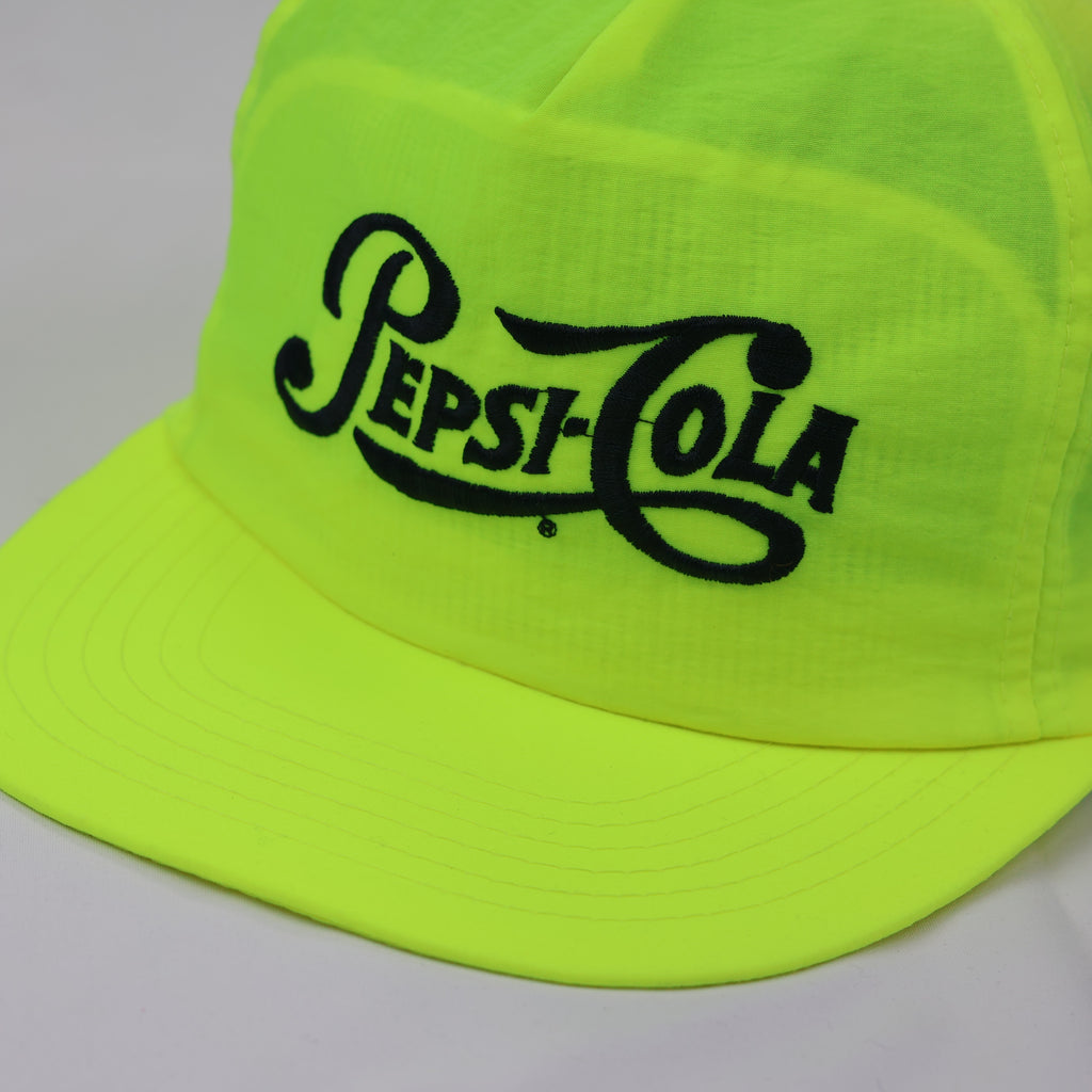 Neon Yellow Pepsi-Cola Embroidered Nylon Thrifted Hat – Classic 5-Panel Cap