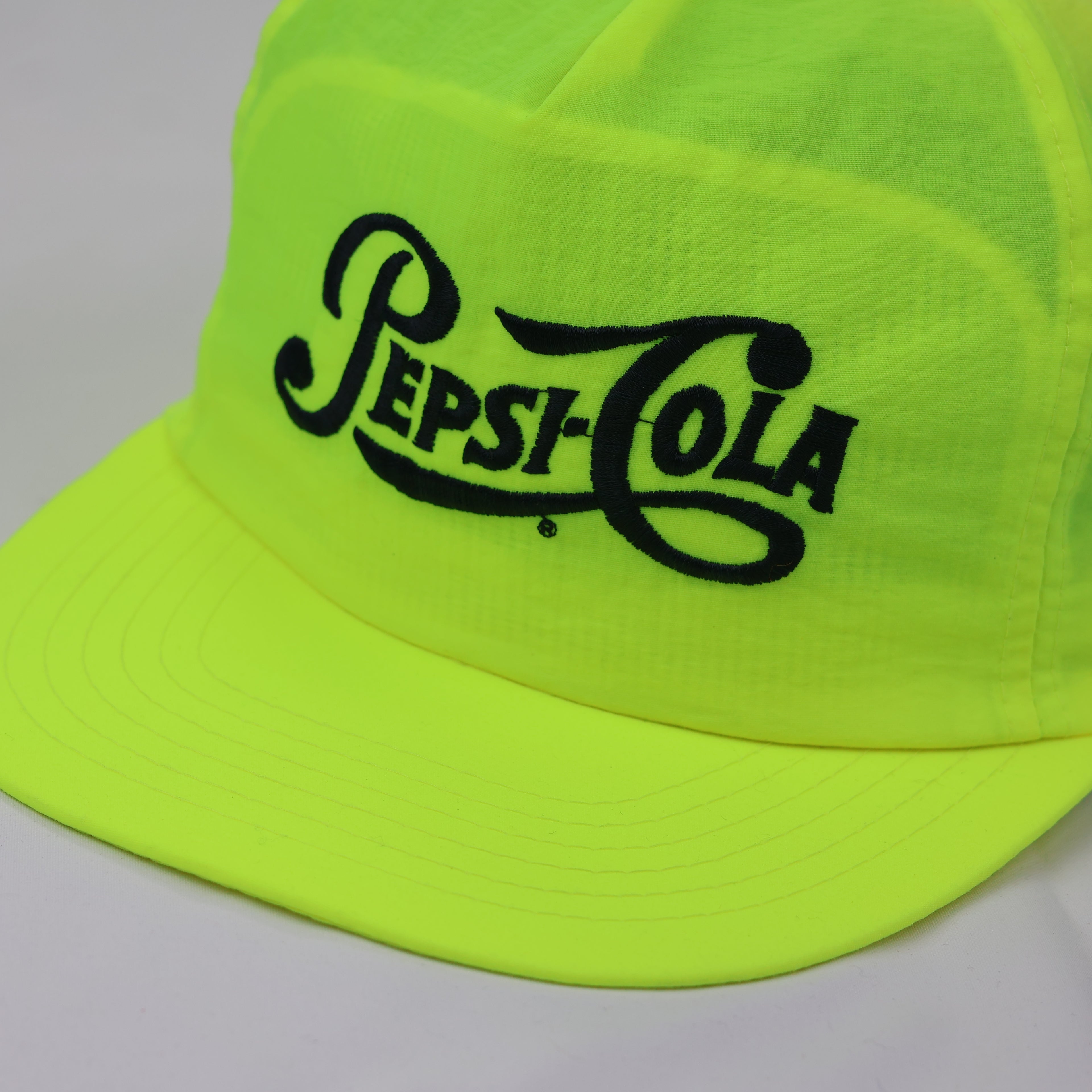 Neon Yellow Pepsi-Cola Embroidered Nylon Thrifted Hat – Classic 5-Panel Cap