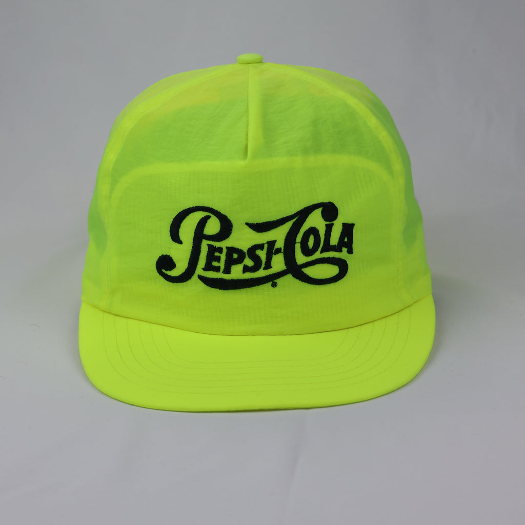 Neon Yellow Pepsi-Cola Embroidered Nylon Thrifted Hat – Classic 5-Panel Cap