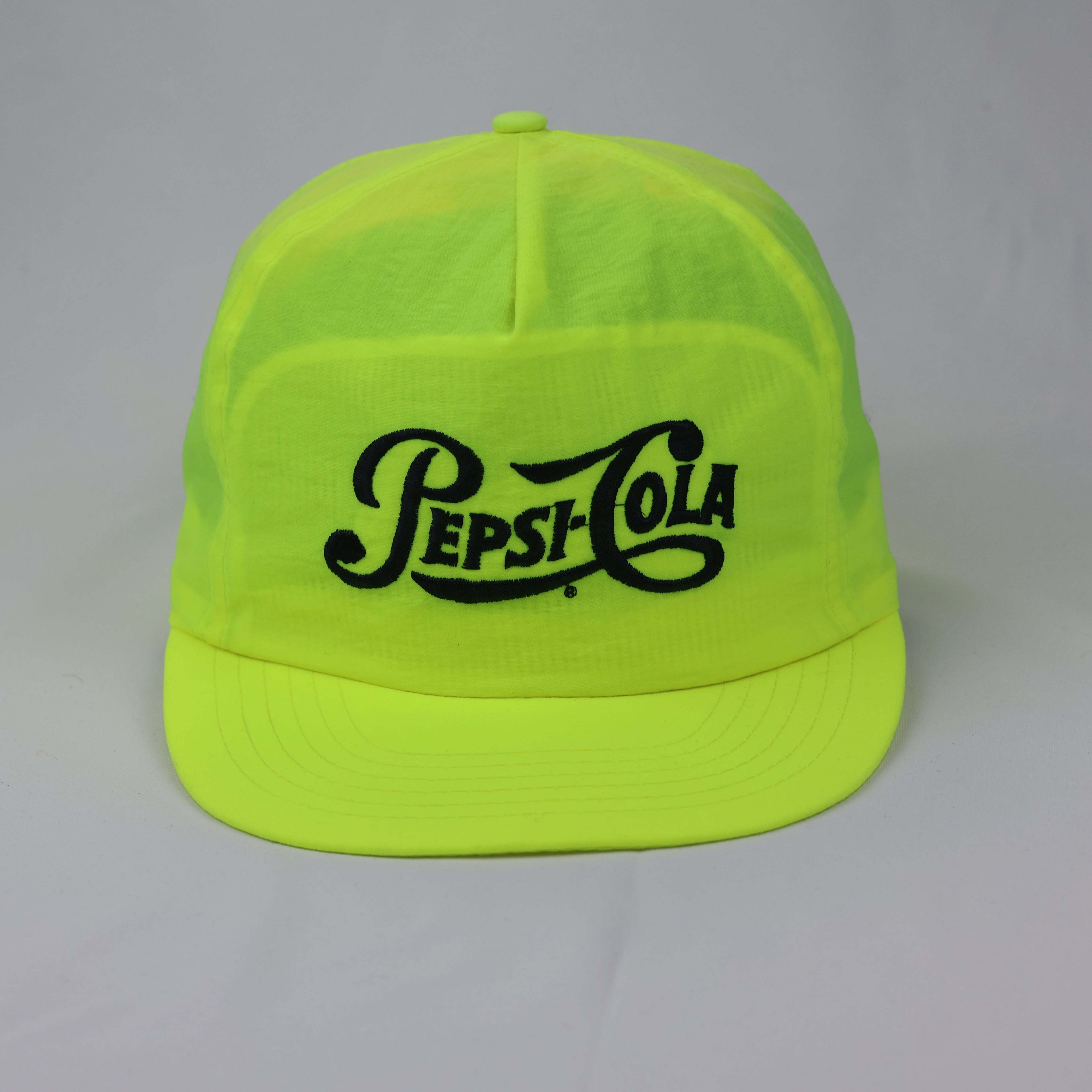 Neon Yellow Pepsi-Cola Embroidered Nylon Thrifted Hat – Classic 5-Panel Cap